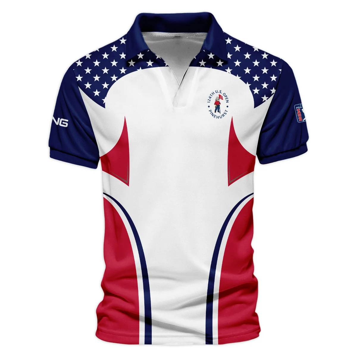 124th U.S. Open Pinehurst Ping Stars White Dark Blue Red Line Vneck Polo Shirt Style Classic Polo Shirt For Men