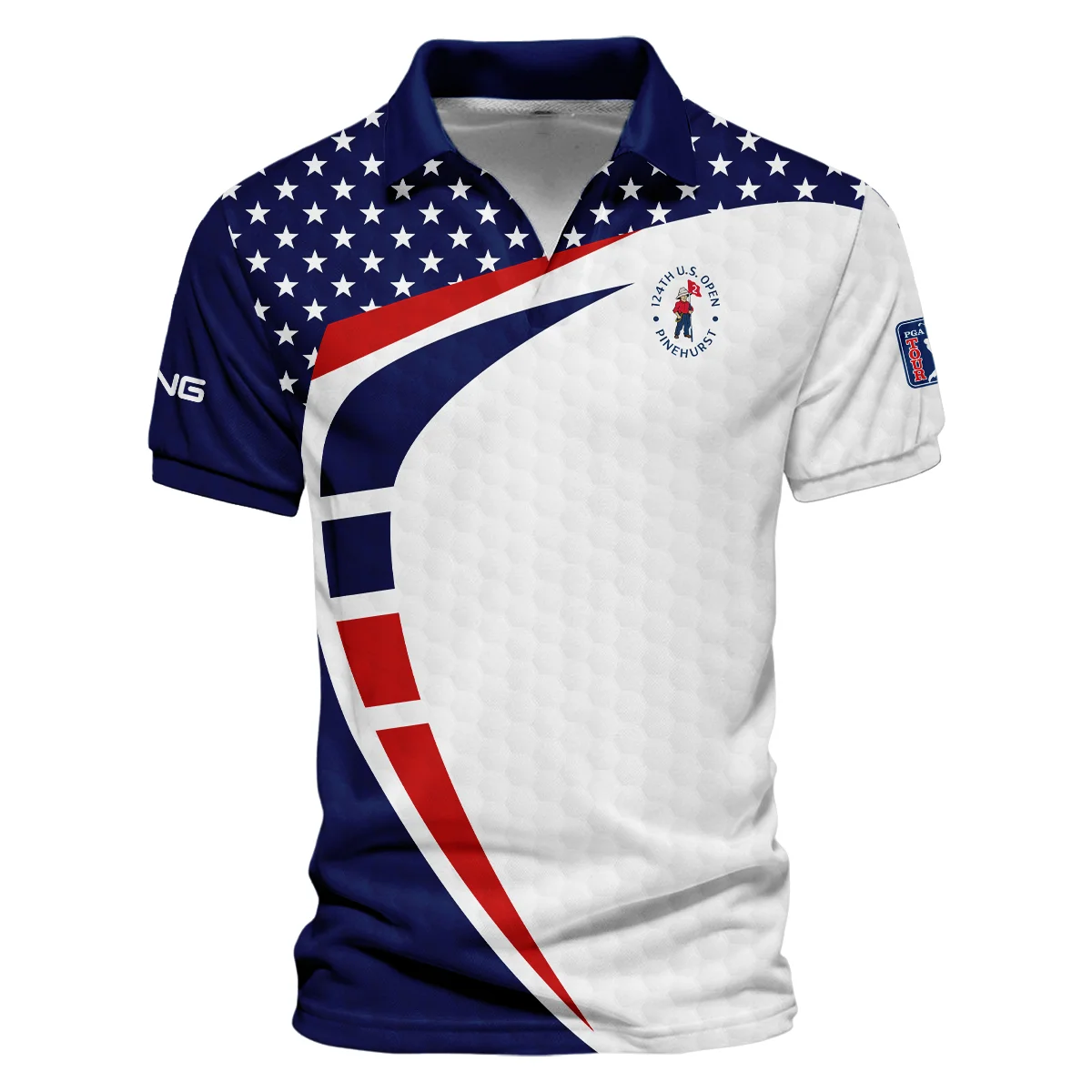 124th U.S. Open Pinehurst Ping US Flag Blue Red Stars Vneck Polo Shirt Style Classic Polo Shirt For Men