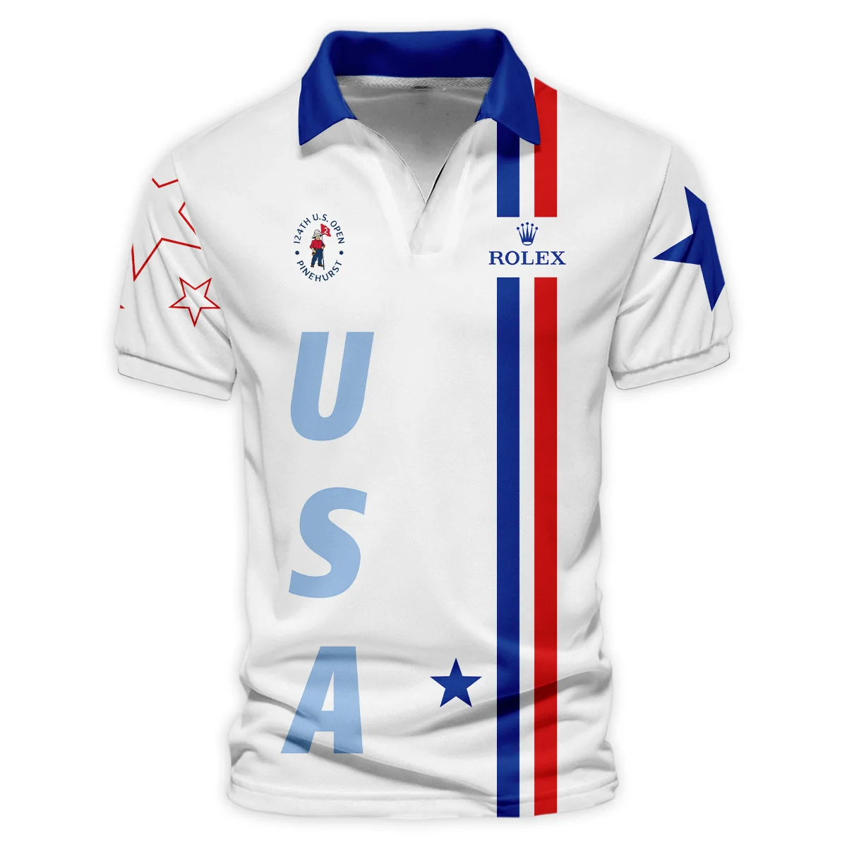 124th U.S. Open Pinehurst Rolex Blue Red Line White Vneck Polo Shirt Style Classic Polo Shirt For Men