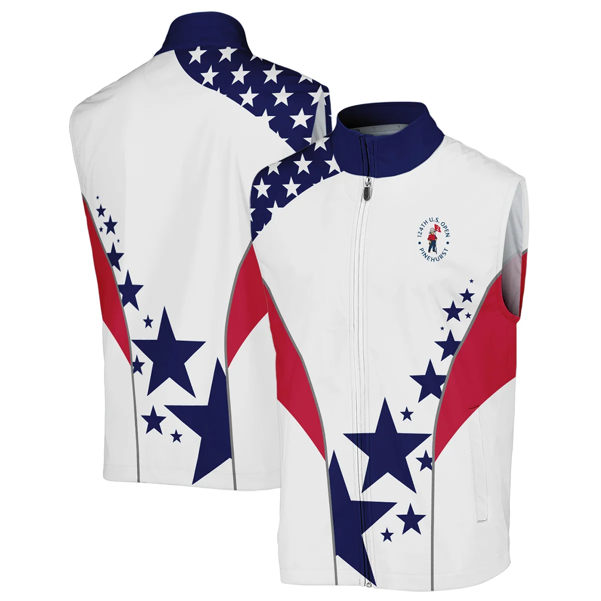 124th U.S. Open Pinehurst Rolex Stars US Flag White Blue Mandarin collar Quater-Zip Long Sleeve