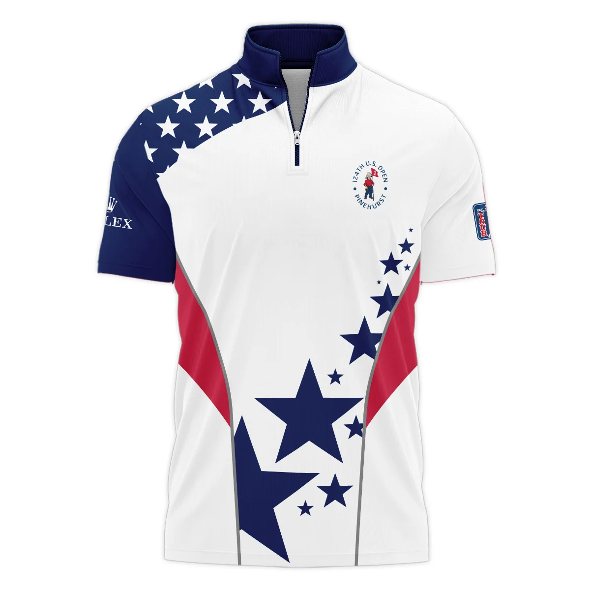 124th U.S. Open Pinehurst Rolex Stars US Flag White Blue Long Polo Shirt Style Classic Long Polo Shirt For Men