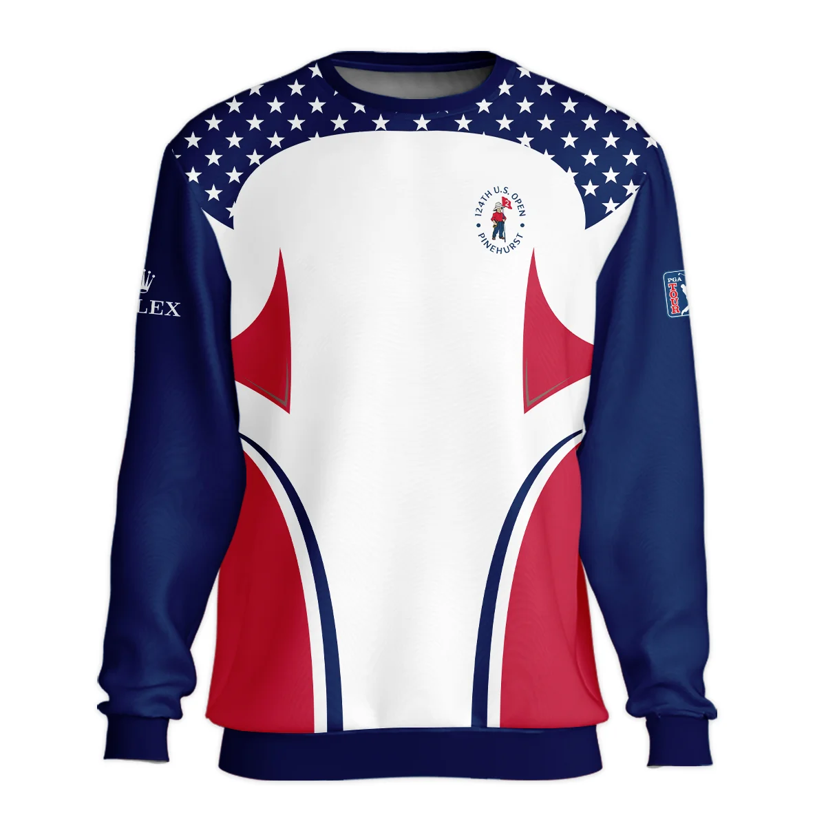 124th U.S. Open Pinehurst Rolex Stars White Dark Blue Red Line Unisex Sweatshirt Style Classic Sweatshirt