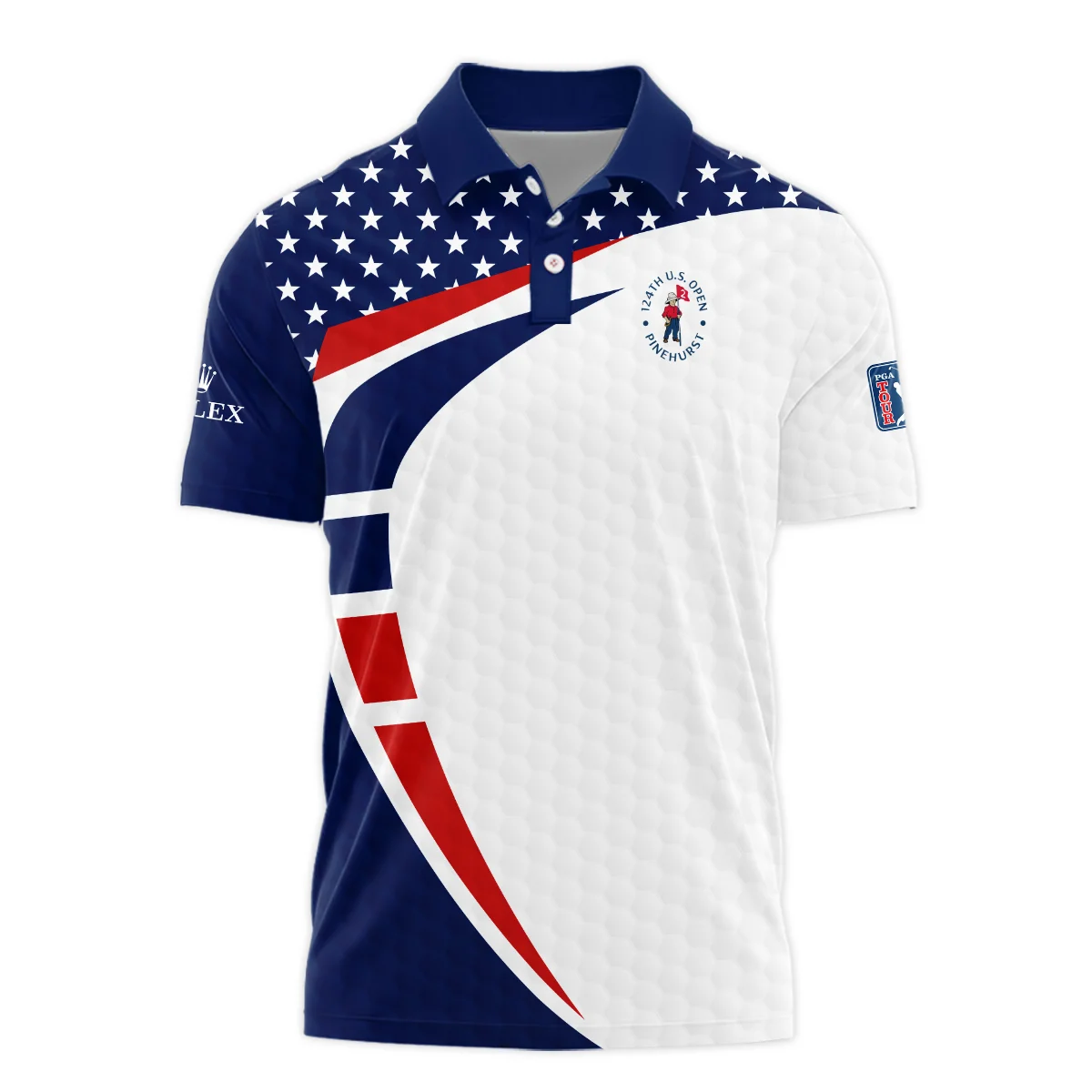 124th U.S. Open Pinehurst Rolex US Flag Blue Red Stars Polo Shirt Style Classic Polo Shirt For Men