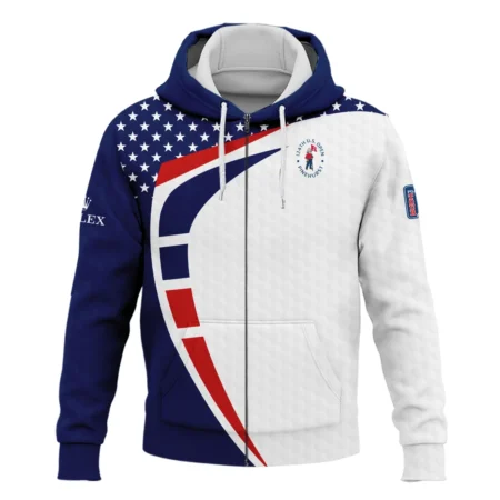 124th U.S. Open Pinehurst Rolex US Flag Blue Red Stars Zipper Hoodie Shirt Style Classic Zipper Hoodie Shirt