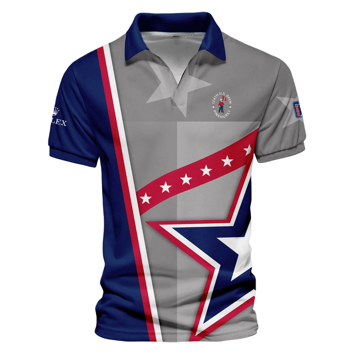 124th U.S. Open Pinehurst Rolex White Star Red Line Blue  Vneck Polo Shirt Style Classic Polo Shirt For Men