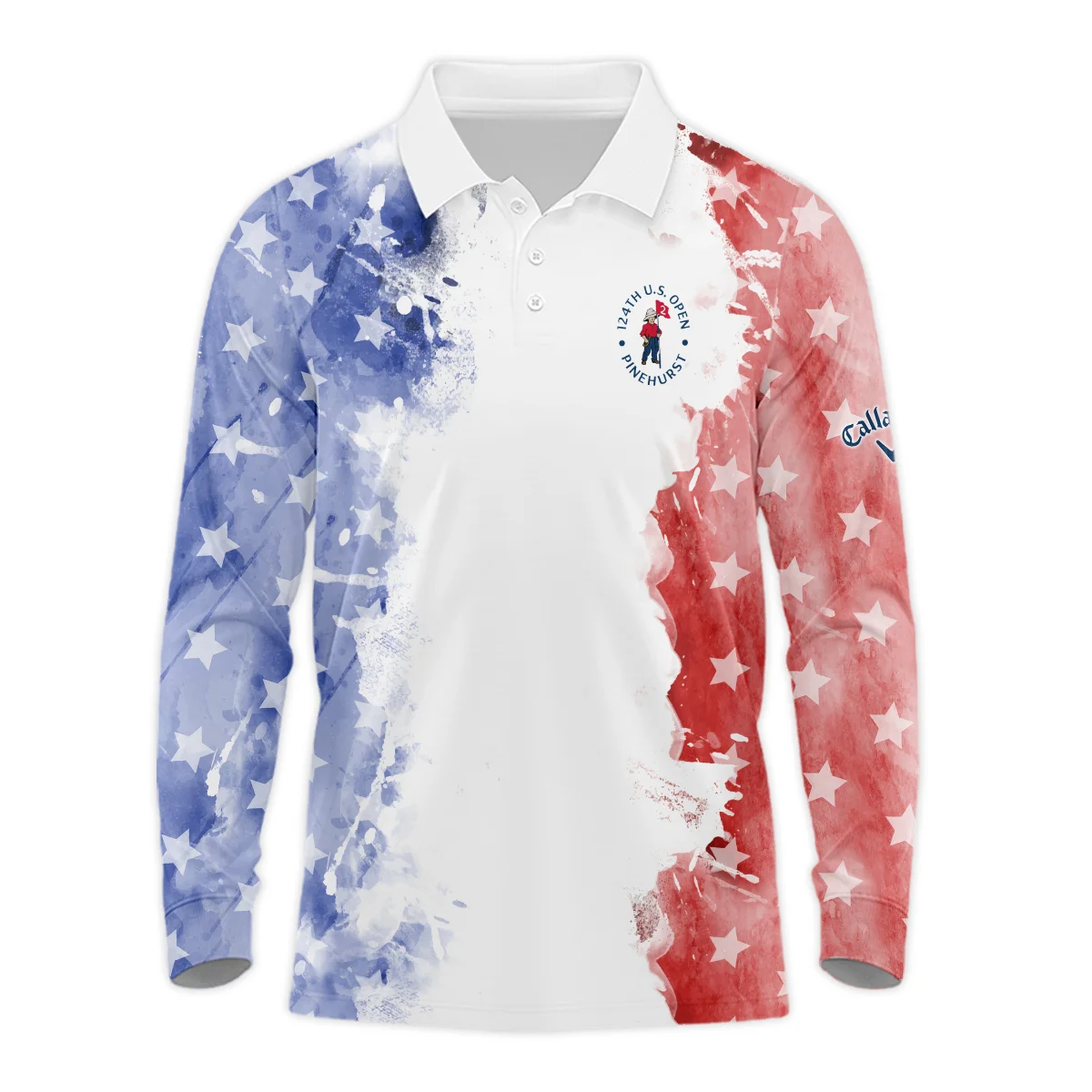 124th U.S. Open Pinehurst Special Version Callaway Long Polo Shirt Blue Red Watercolor Long Polo Shirt For Men