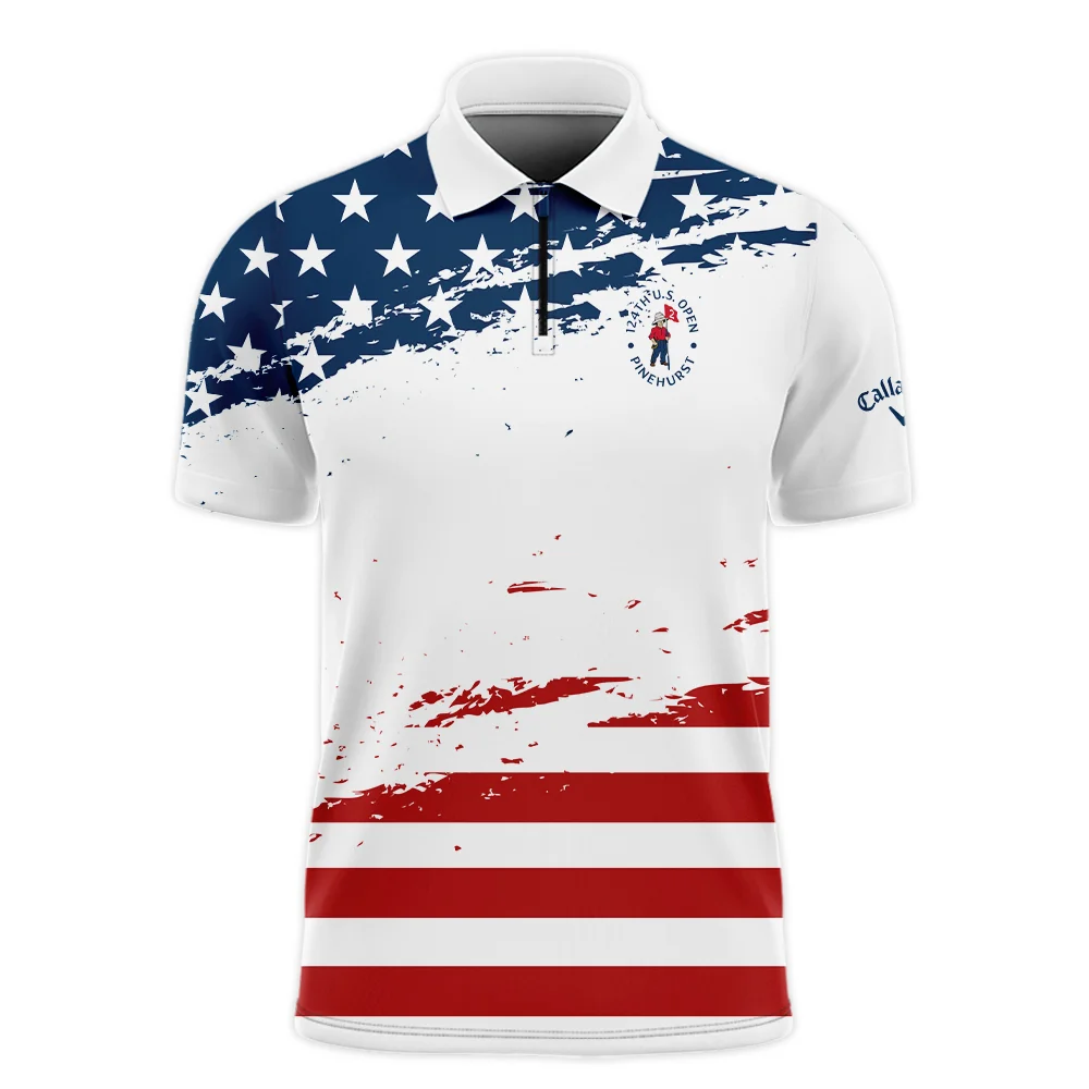 124th U.S. Open Pinehurst Special Version Callaway Zipper Polo Shirt Blue Red White Color Zipper Polo Shirt For Men