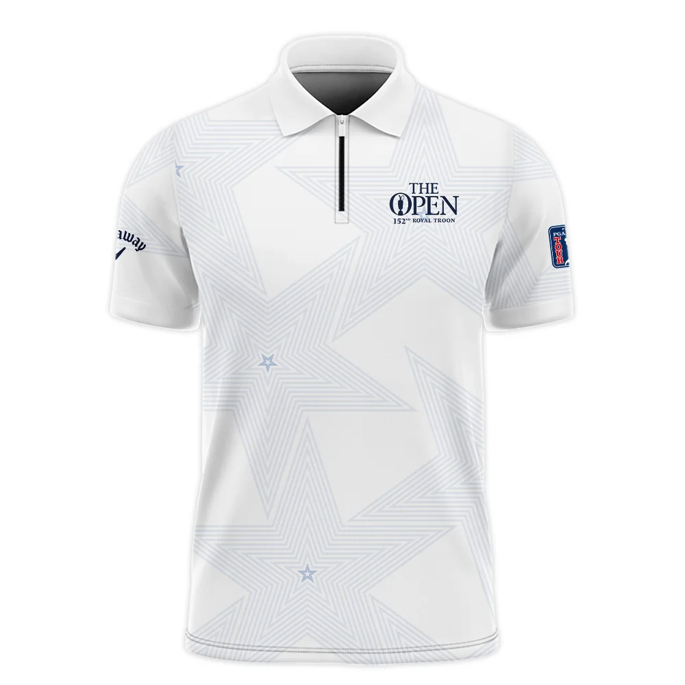 152nd The Open Championship Golf Callaway Zipper Polo Shirt Stars White Navy Golf Sports All Over Print Zipper Polo Shirt For Men