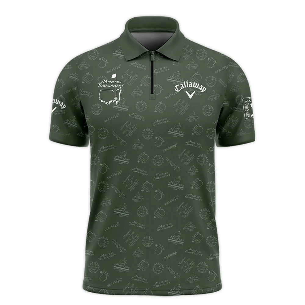 2024 Golf Pattern Masters Tournament Callaway Long Polo Shirt Dark Green Pattern All Over Print Long Polo Shirt For Men