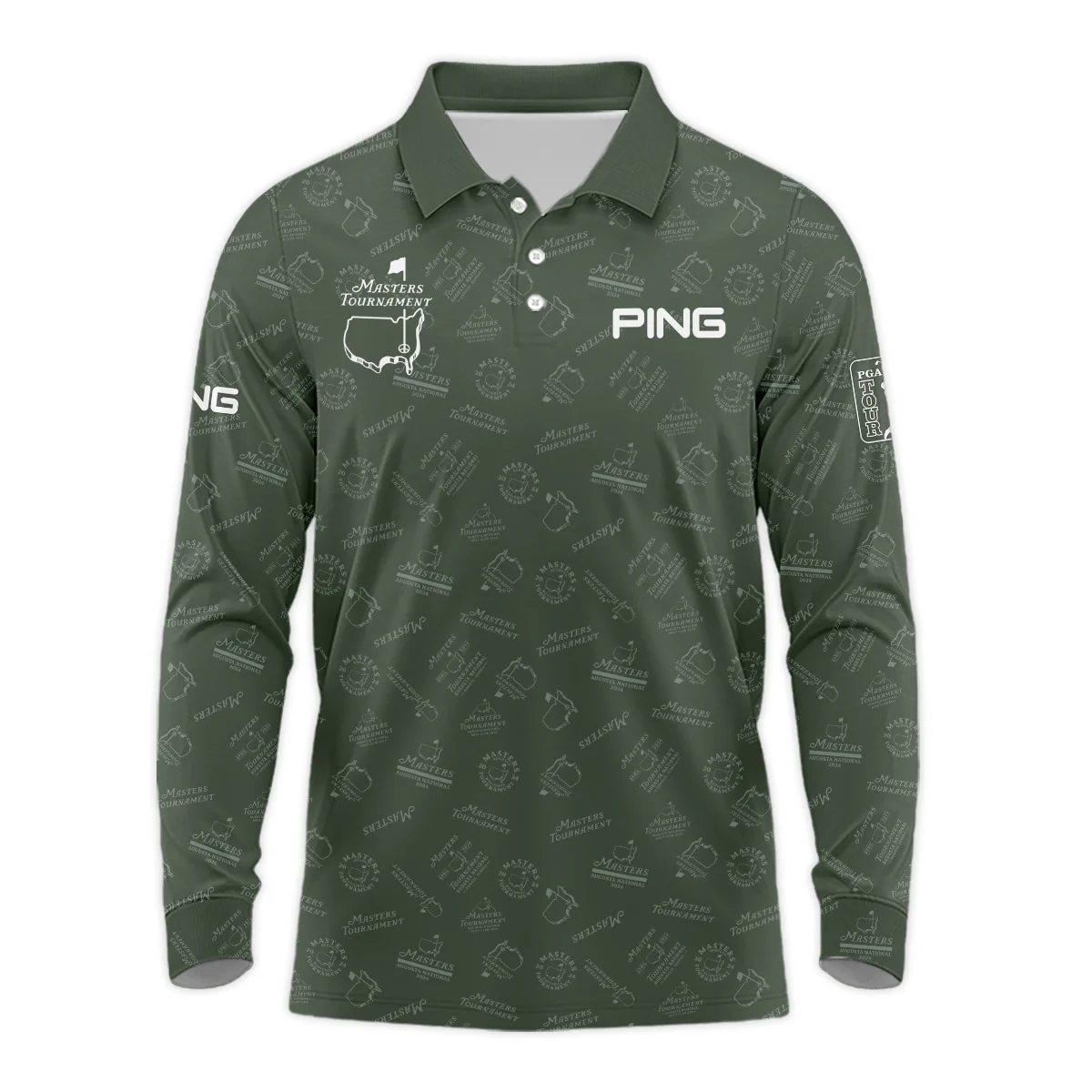 2024 Golf Pattern Masters Tournament Ping Polo Shirt Dark Green Pattern All Over Print Polo Shirt For Men