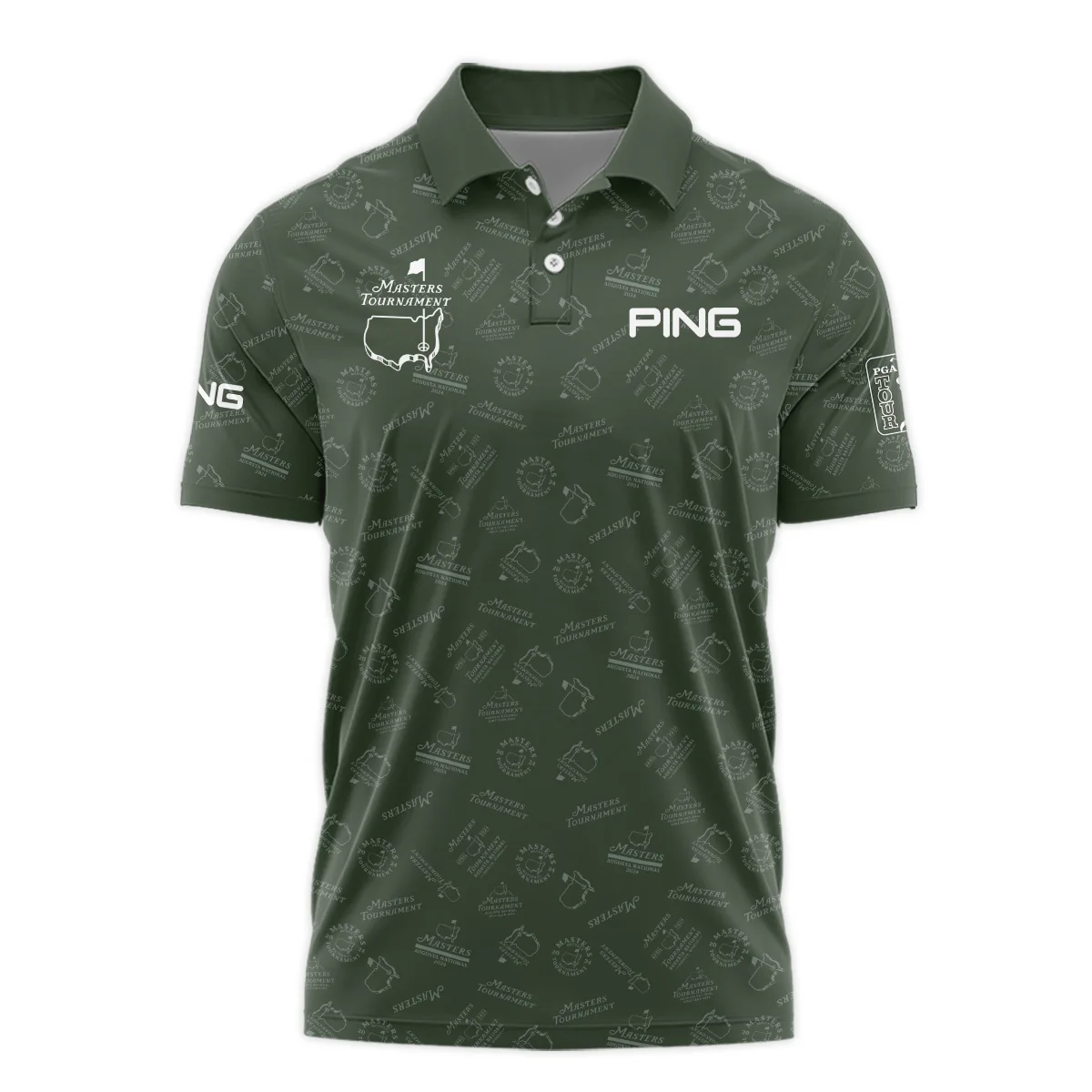2024 Golf Pattern Masters Tournament Ping Polo Shirt Dark Green Pattern All Over Print Polo Shirt For Men