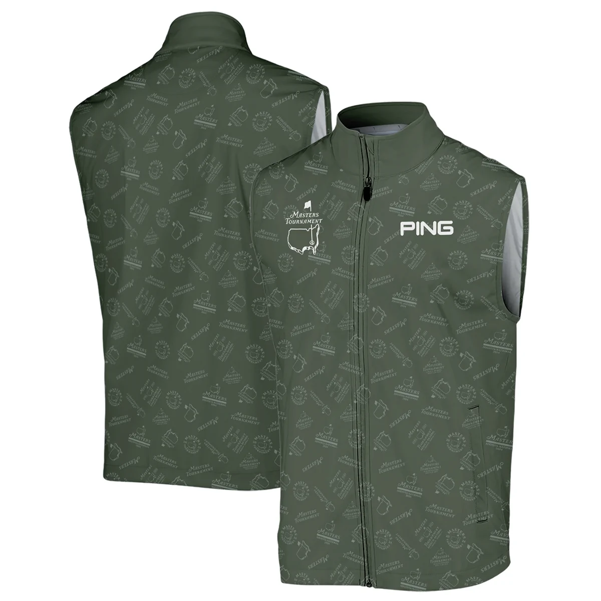 2024 Golf Pattern Masters Tournament Ping Sleeveless Jacket Dark Green Pattern All Over Print Sleeveless Jacket