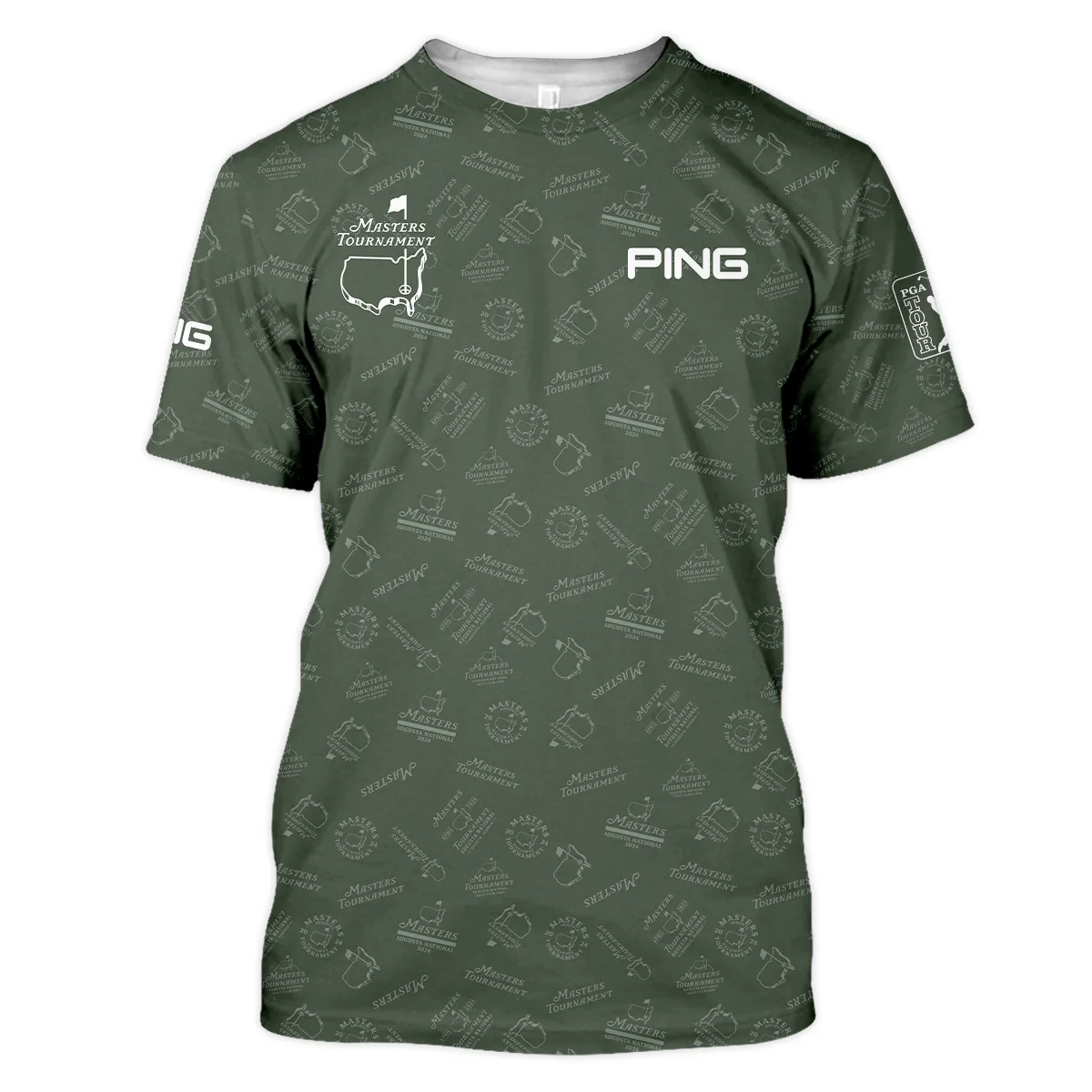 2024 Golf Pattern Masters Tournament Ping Zipper Polo Shirt Dark Green Pattern All Over Print Zipper Polo Shirt For Men