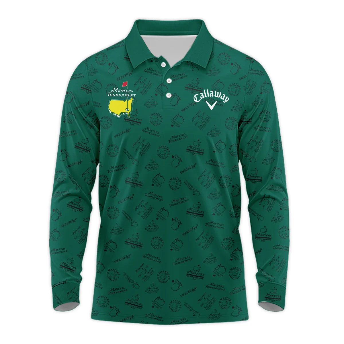 2024 Masters Tournament Callaway Zipper Polo Shirt Sports Green Color Pattern All Over Print Zipper Polo Shirt For Men