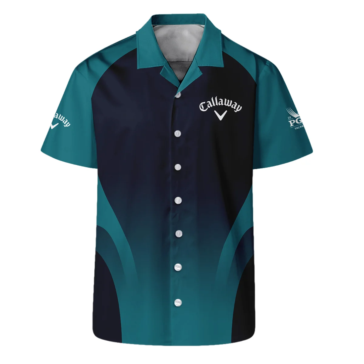 2024 PGA Championship Callaway Golf Hawaiian Shirt Dark Cyan Very Dark Blue Gradient Golf Sports All Over Print Oversized Hawaiian Shirt