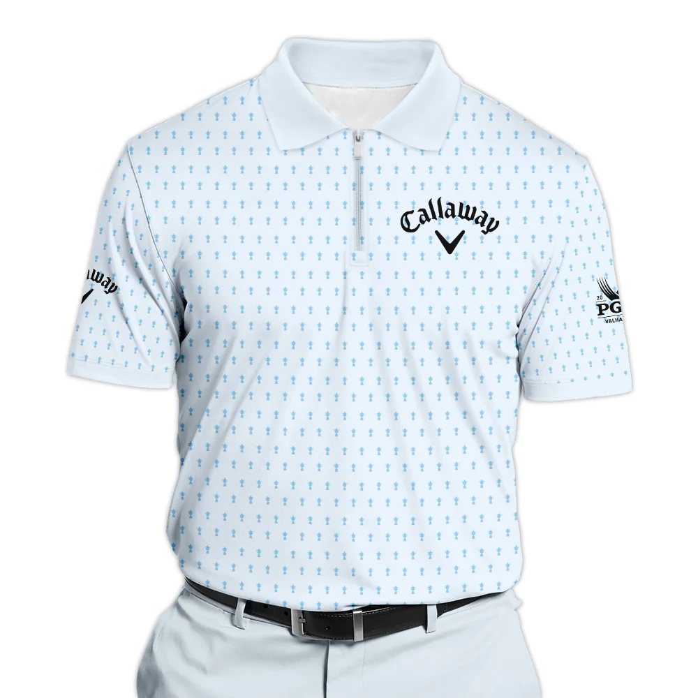 2024 PGA Championship Callaway Golf Zipper Polo Shirt Light Blue Pastel Golf Cup Pattern All Over Print Zipper Polo Shirt For Men