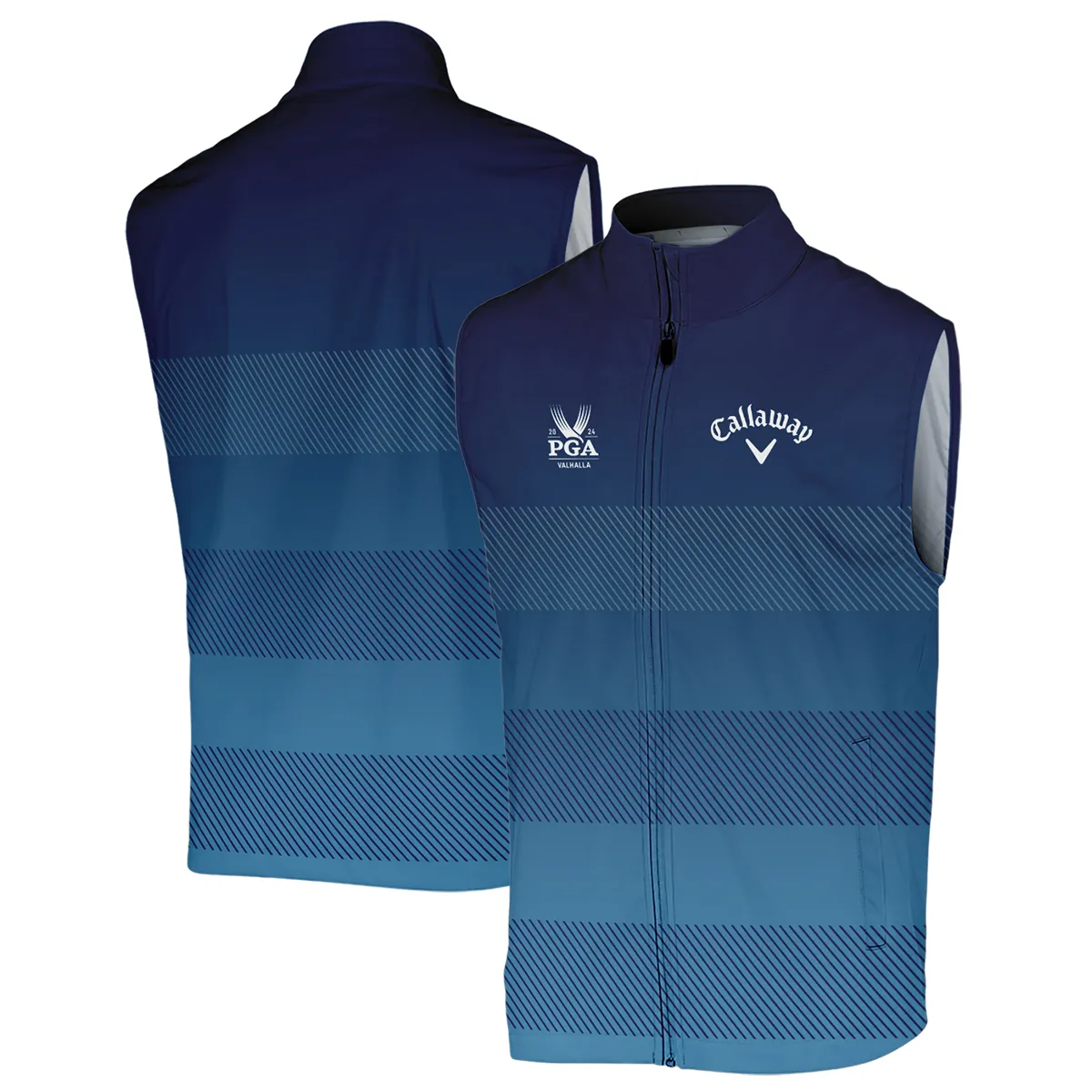 2024 PGA Championship Callaway Zipper Polo Shirt Dark Blue Gradient Pattern All Over Print Zipper Polo Shirt For Men