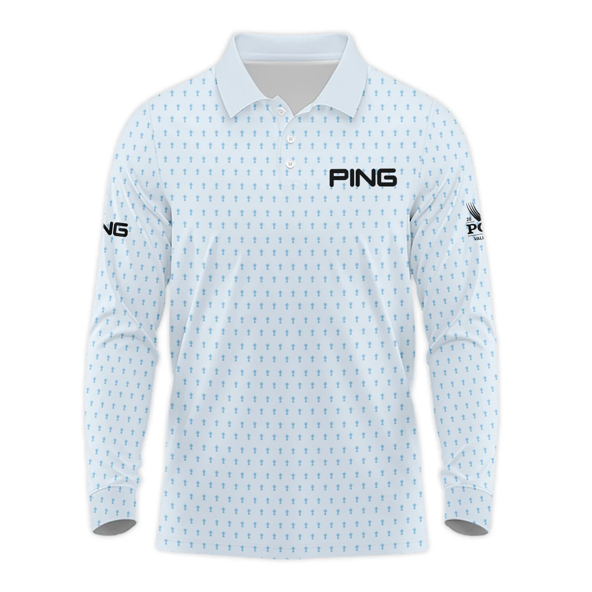 2024 PGA Championship Ping Golf Long Polo Shirt Light Blue Pastel Golf Cup Pattern All Over Print Long Polo Shirt For Men