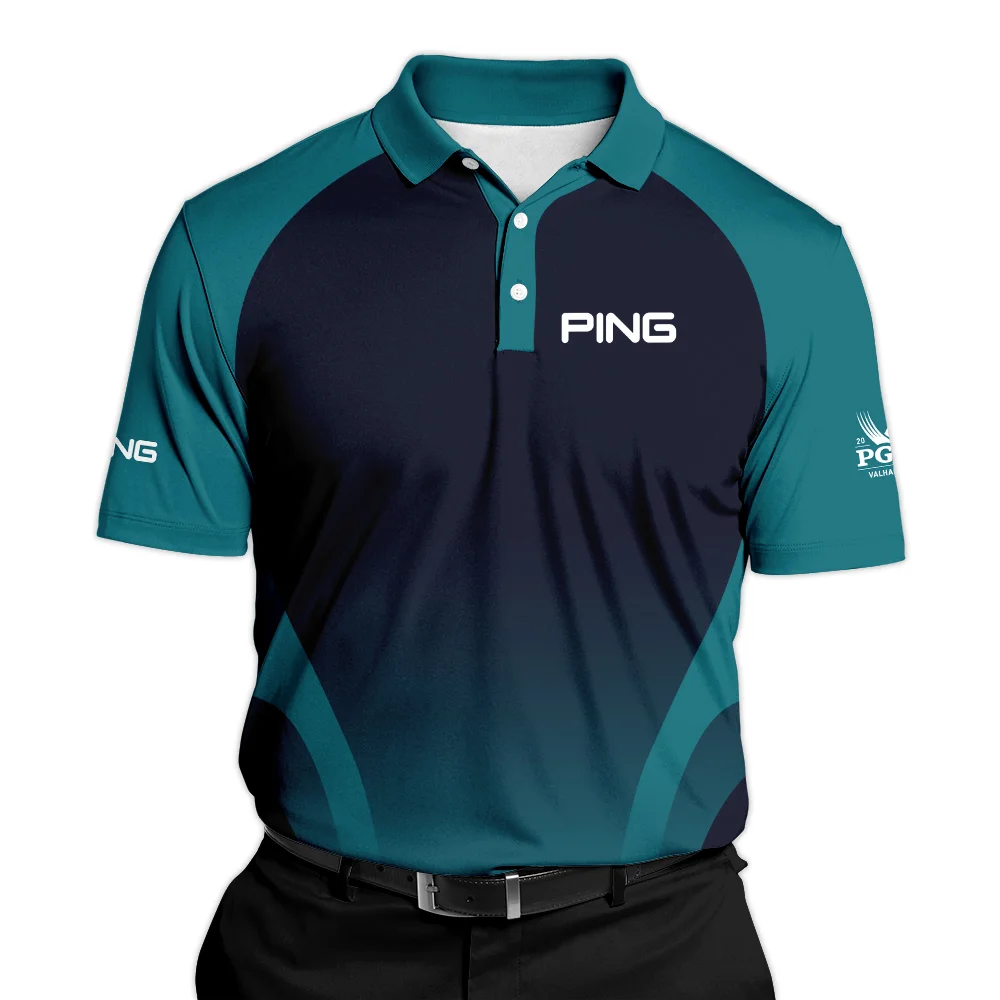 2024 PGA Championship Ping Golf Polo Shirt Dark Cyan Very Dark Blue Gradient Golf Sports All Over Print Polo Shirt For Men