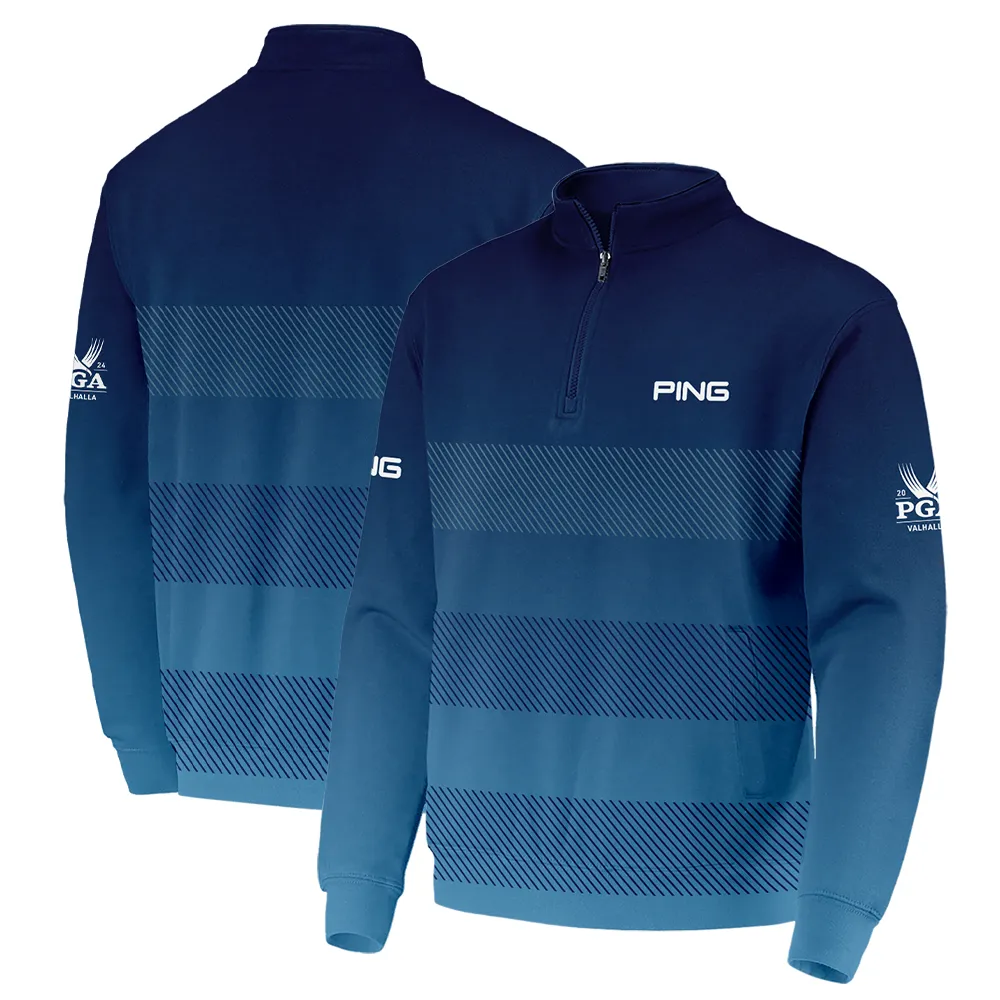 2024 PGA Championship Ping Zipper Polo Shirt Dark Blue Gradient Pattern All Over Print Zipper Polo Shirt For Men