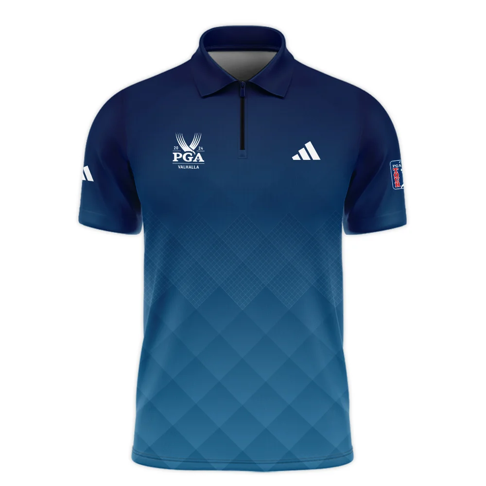 2024 PGA Championship Valhalla Adidas Blue Gradient Abstract Stripes  Zipper Polo Shirt Style Classic Zipper Polo Shirt For Men