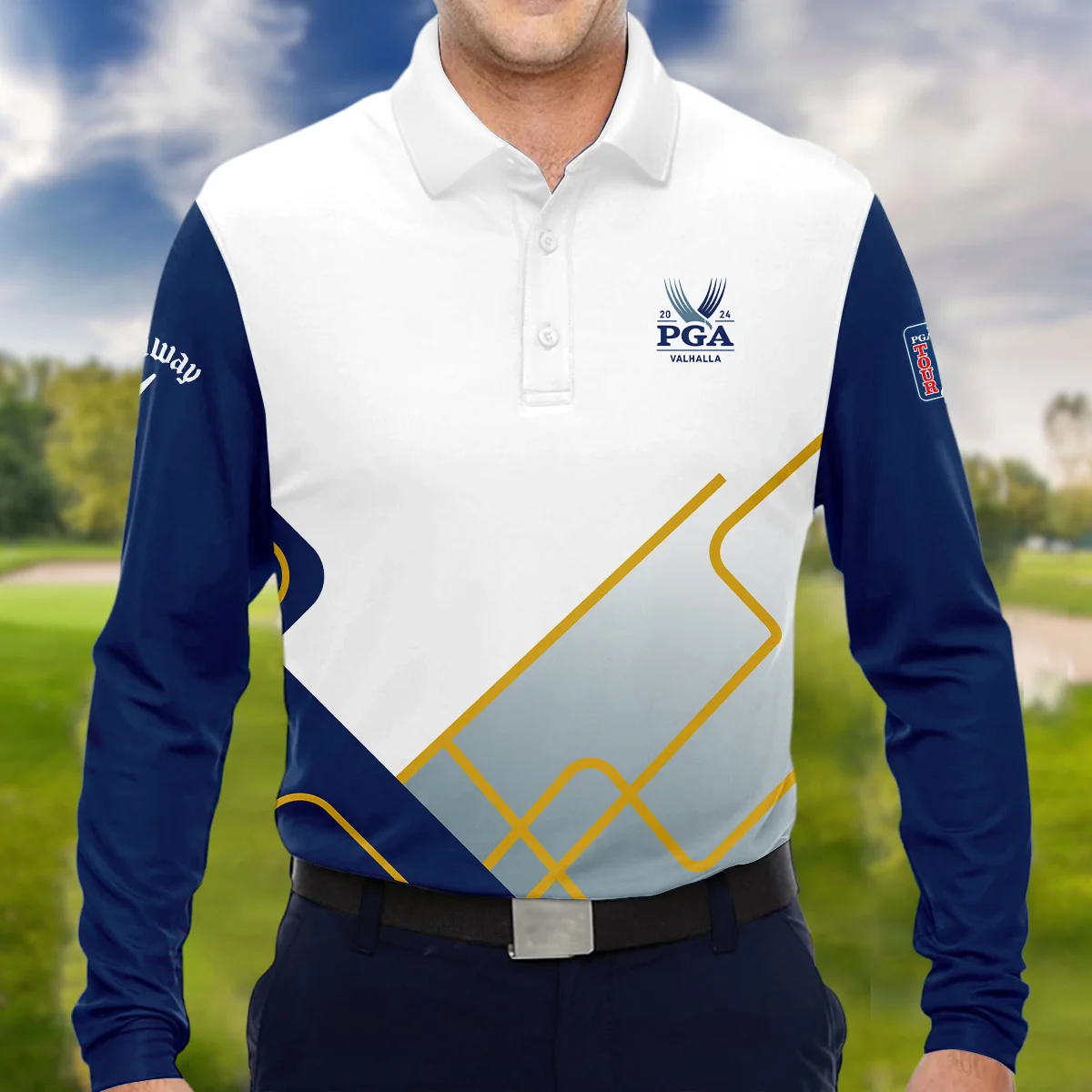 2024 PGA Championship Valhalla Blue White Yellow Line Callaway Quarter-Zip Polo Shirt