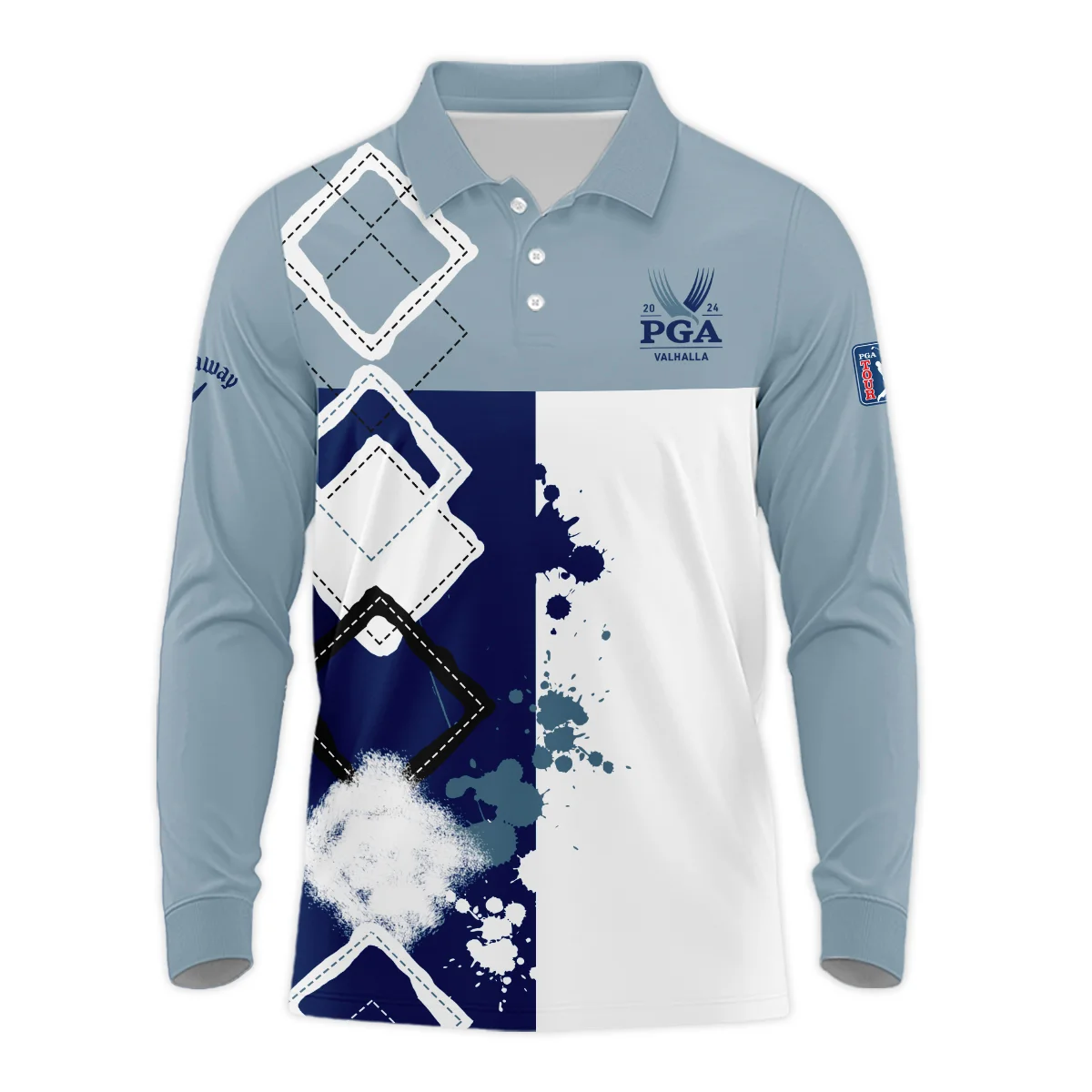 2024 PGA Championship Valhalla Callaway Blue White Brush Line Long Polo Shirt Style Classic Long Polo Shirt For Men