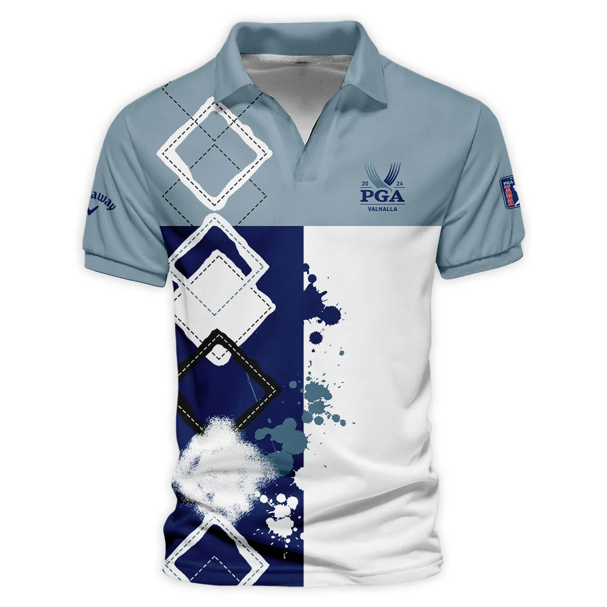 2024 PGA Championship Valhalla Callaway Blue White Brush Line Vneck Polo Shirt Style Classic Polo Shirt For Men