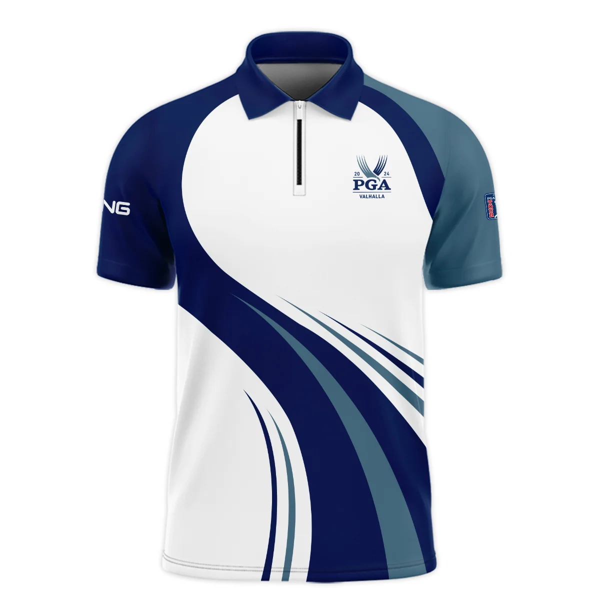 2024 PGA Championship Valhalla Golf Blue Wave Pattern Ping Long Polo Shirt Style Classic Long Polo Shirt For Men
