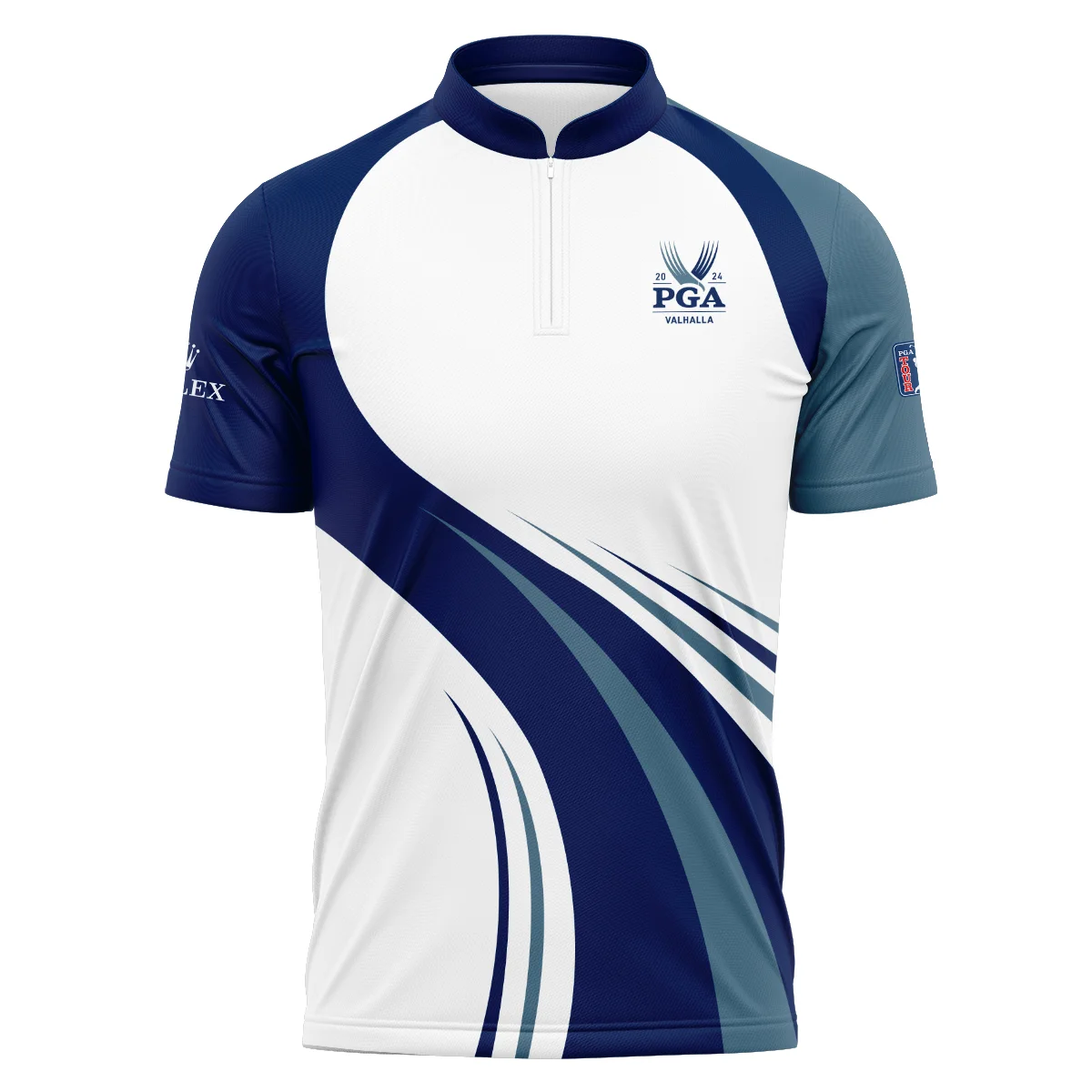 2024 PGA Championship Valhalla Golf Blue Wave Pattern Rolex Polo Shirt Mandarin Collar Polo Shirt