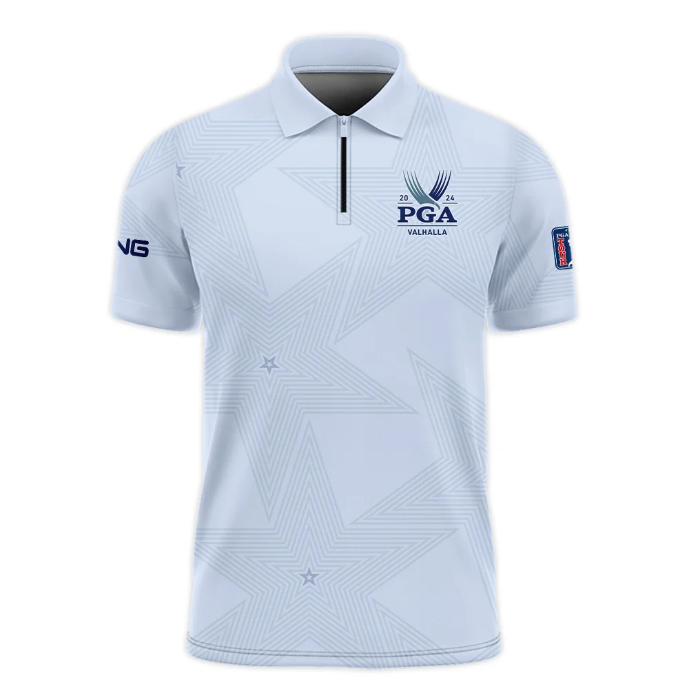 2024 PGA Championship Valhalla Golf Ping Zipper Polo Shirt Stars Lavender Mist Golf Sports All Over Print Zipper Polo Shirt For Men