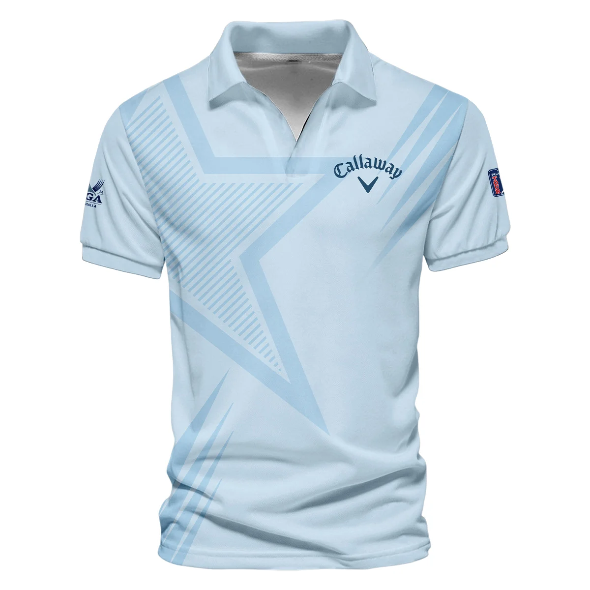 2024 PGA Championship Valhalla Golf Star Line Pattern Light Blue Callaway Polo Shirt Mandarin Collar Polo Shirt