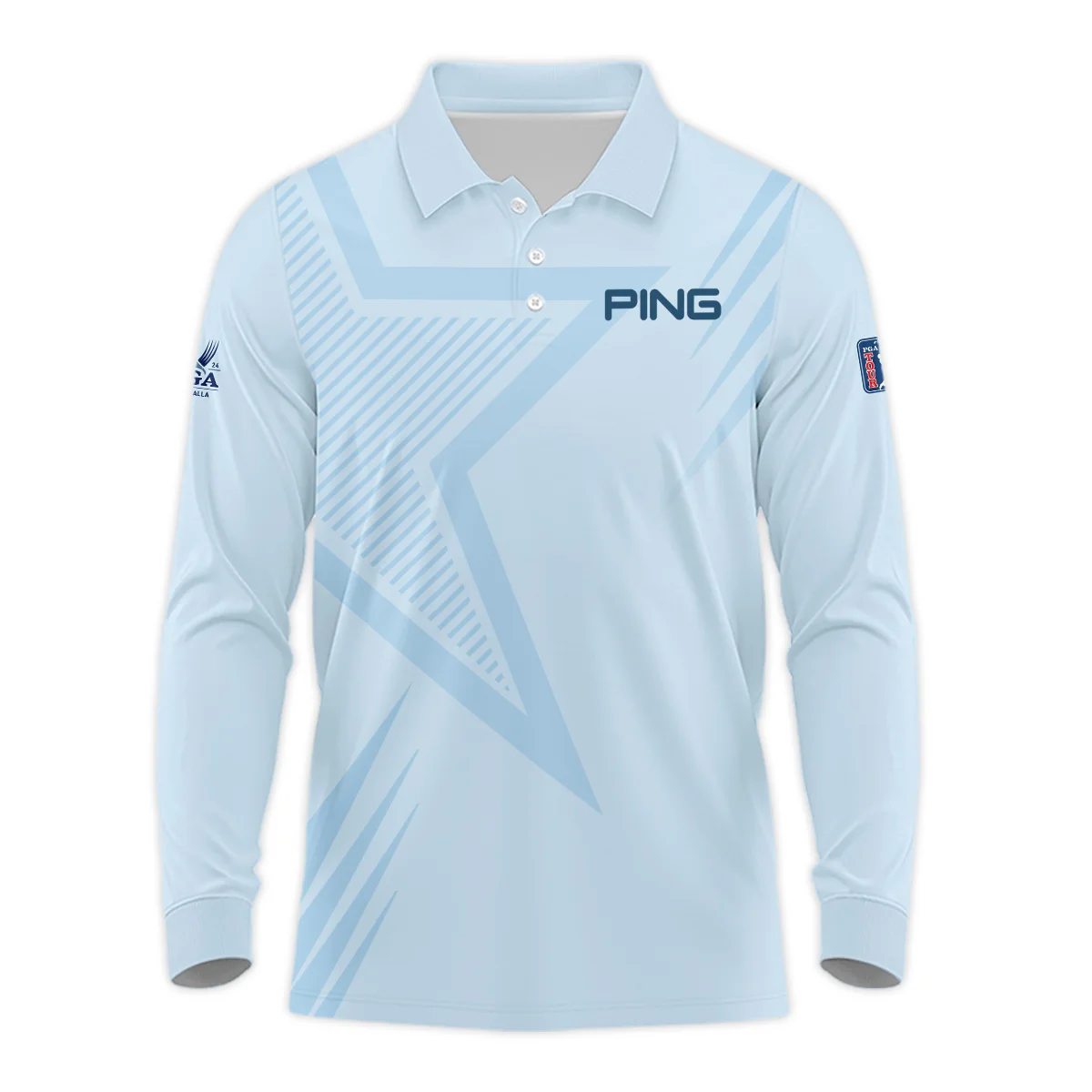 2024 PGA Championship Valhalla Golf Star Line Pattern Light Blue Ping Polo Shirt Mandarin Collar Polo Shirt