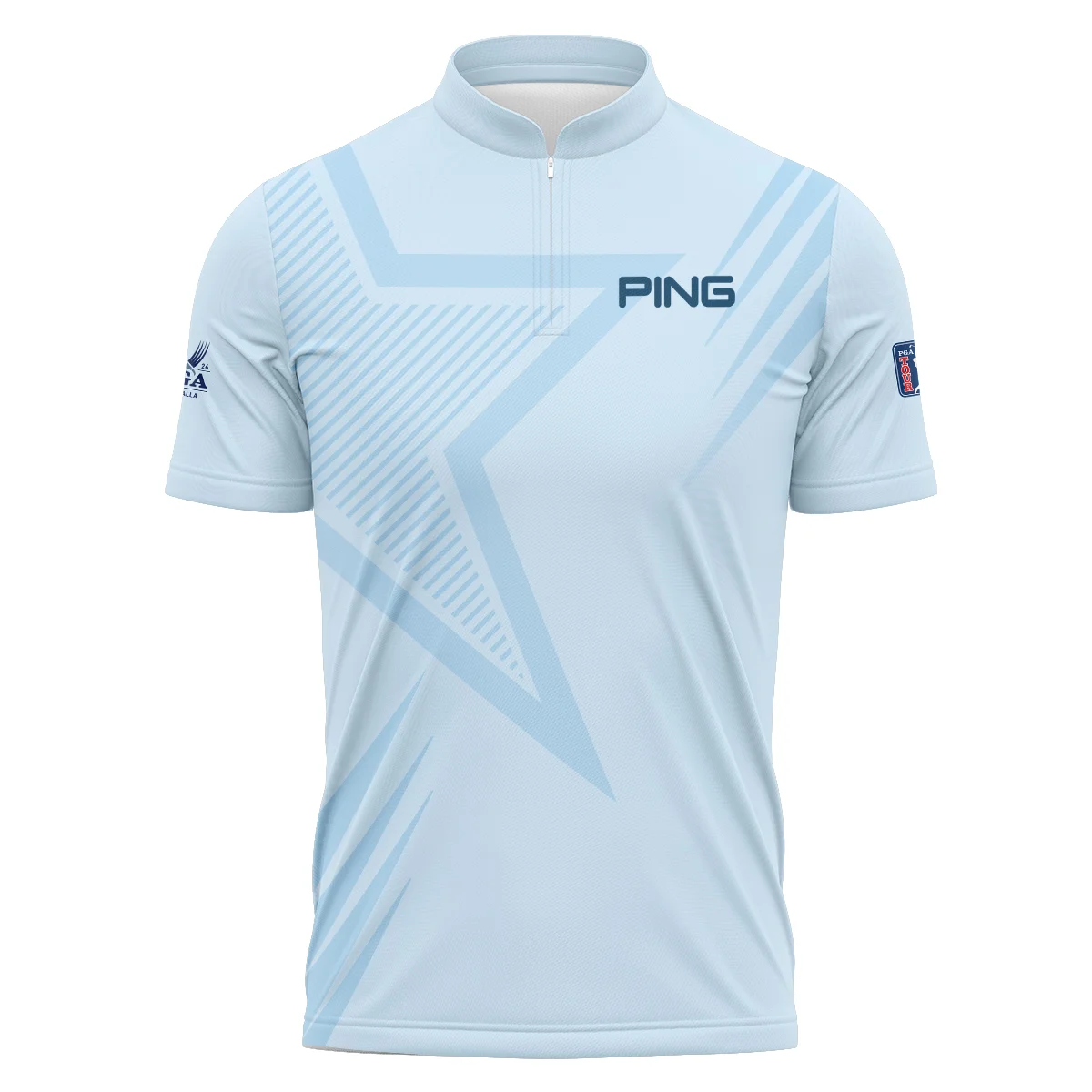2024 PGA Championship Valhalla Golf Star Line Pattern Light Blue Ping Polo Shirt Mandarin Collar Polo Shirt