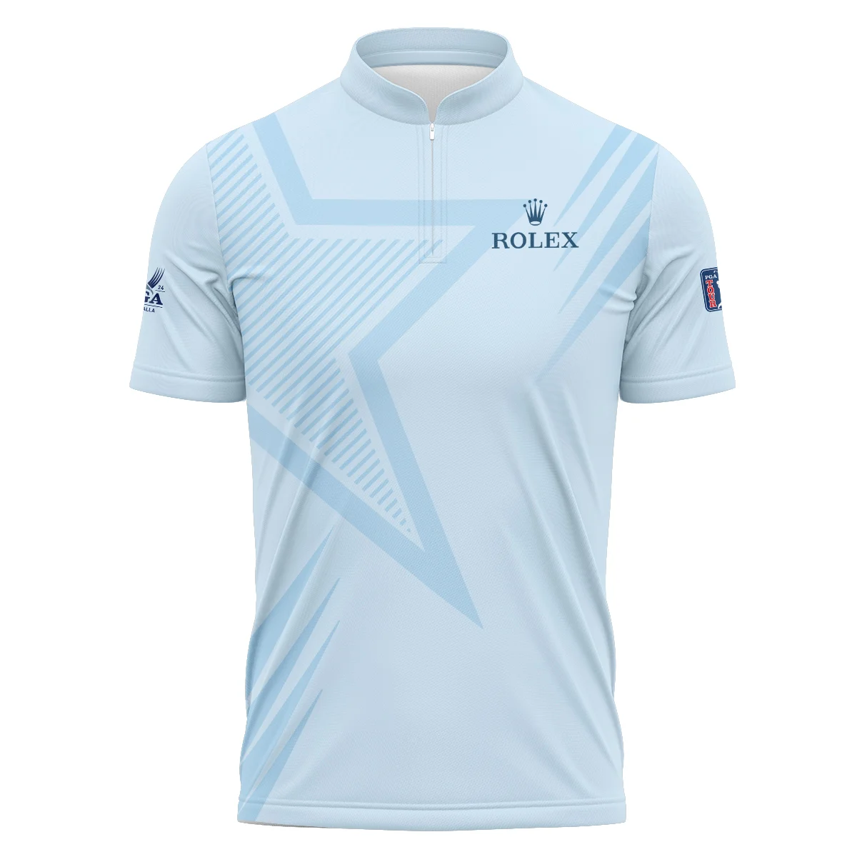 2024 PGA Championship Valhalla Golf Star Line Pattern Light Blue Rolex Polo Shirt Mandarin Collar Polo Shirt