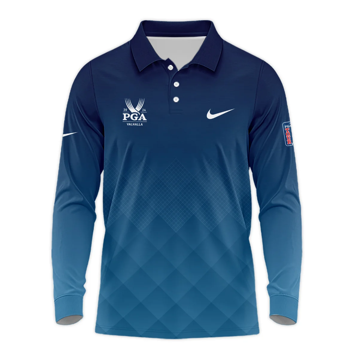 2024 PGA Championship Valhalla Nike Blue Gradient Abstract Stripes  Long Polo Shirt Style Classic Long Polo Shirt For Men