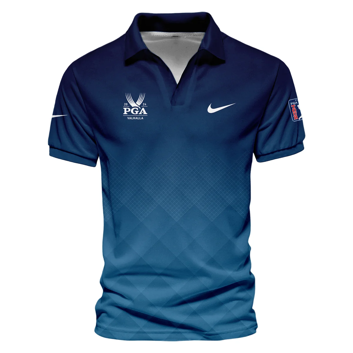 2024 PGA Championship Valhalla Nike Blue Gradient Abstract Stripes  Vneck Polo Shirt Style Classic Polo Shirt For Men