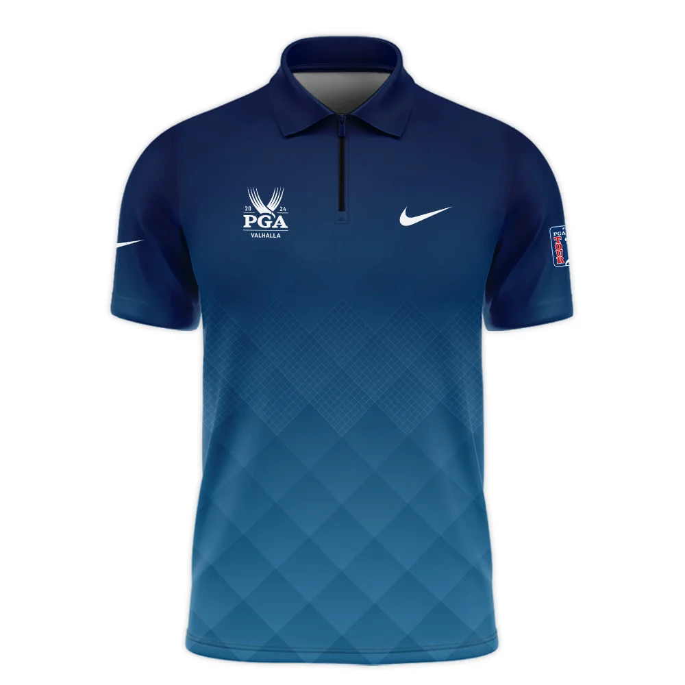 2024 PGA Championship Valhalla Nike Blue Gradient Abstract Stripes  Zipper Polo Shirt Style Classic Zipper Polo Shirt For Men