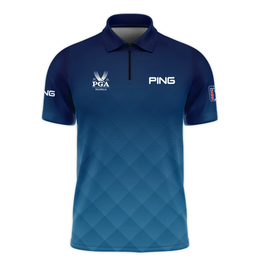 2024 PGA Championship Valhalla Ping Blue Gradient Abstract Stripes  Zipper Polo Shirt Style Classic Zipper Polo Shirt For Men