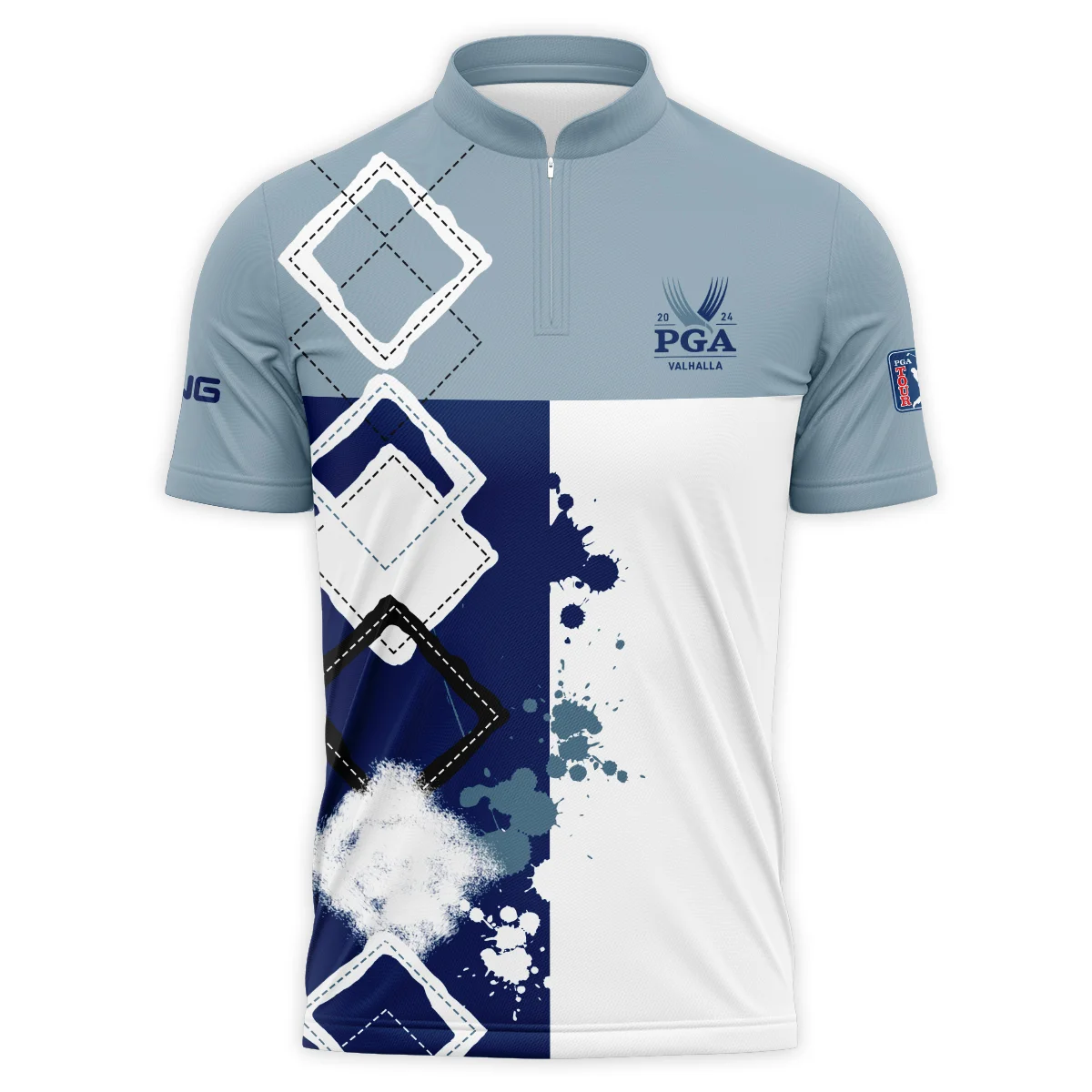 2024 PGA Championship Valhalla Ping Blue White Brush Line Zipper Polo Shirt Style Classic Zipper Polo Shirt For Men