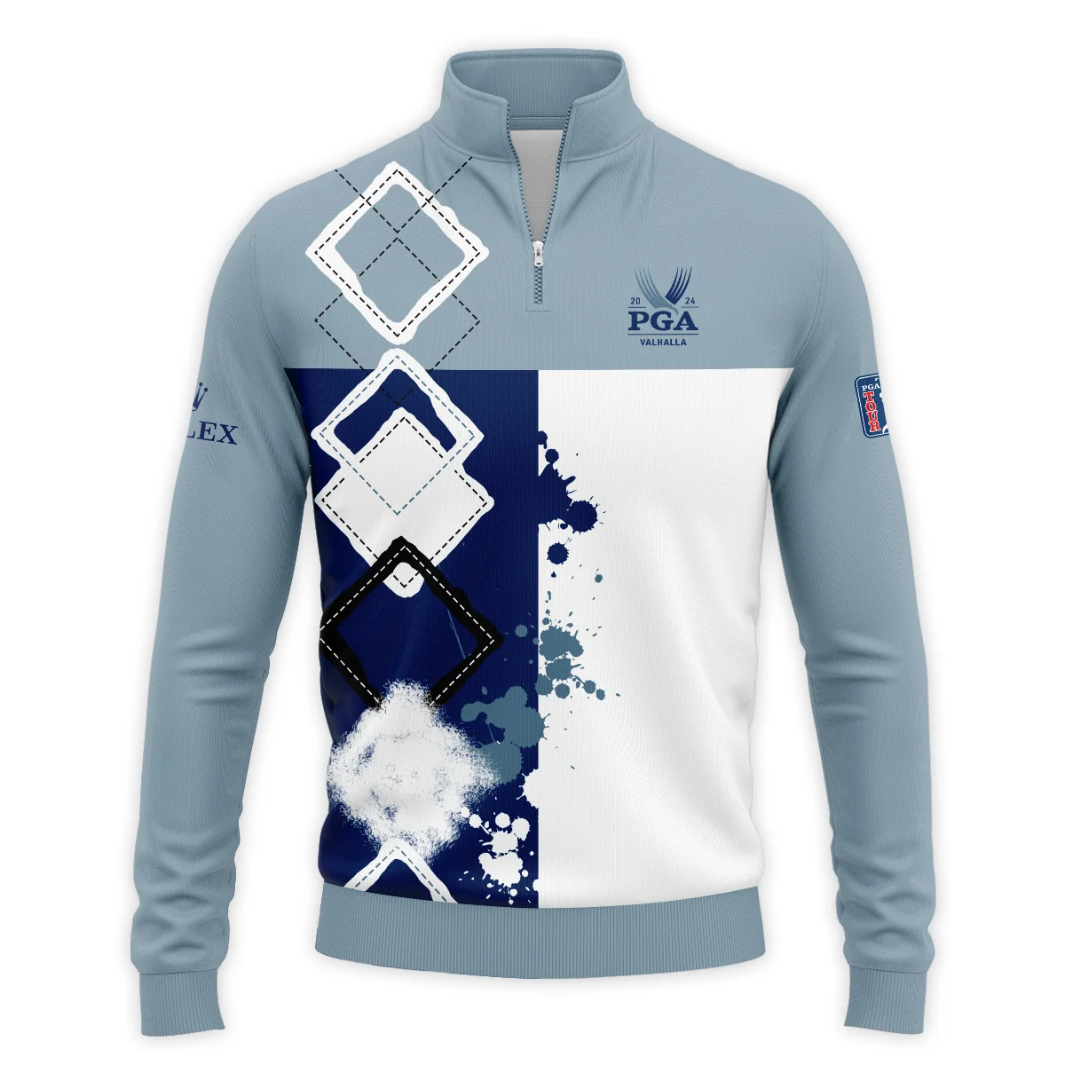 2024 PGA Championship Valhalla Rolex Blue White Brush Line Long Polo Shirt Style Classic Long Polo Shirt For Men