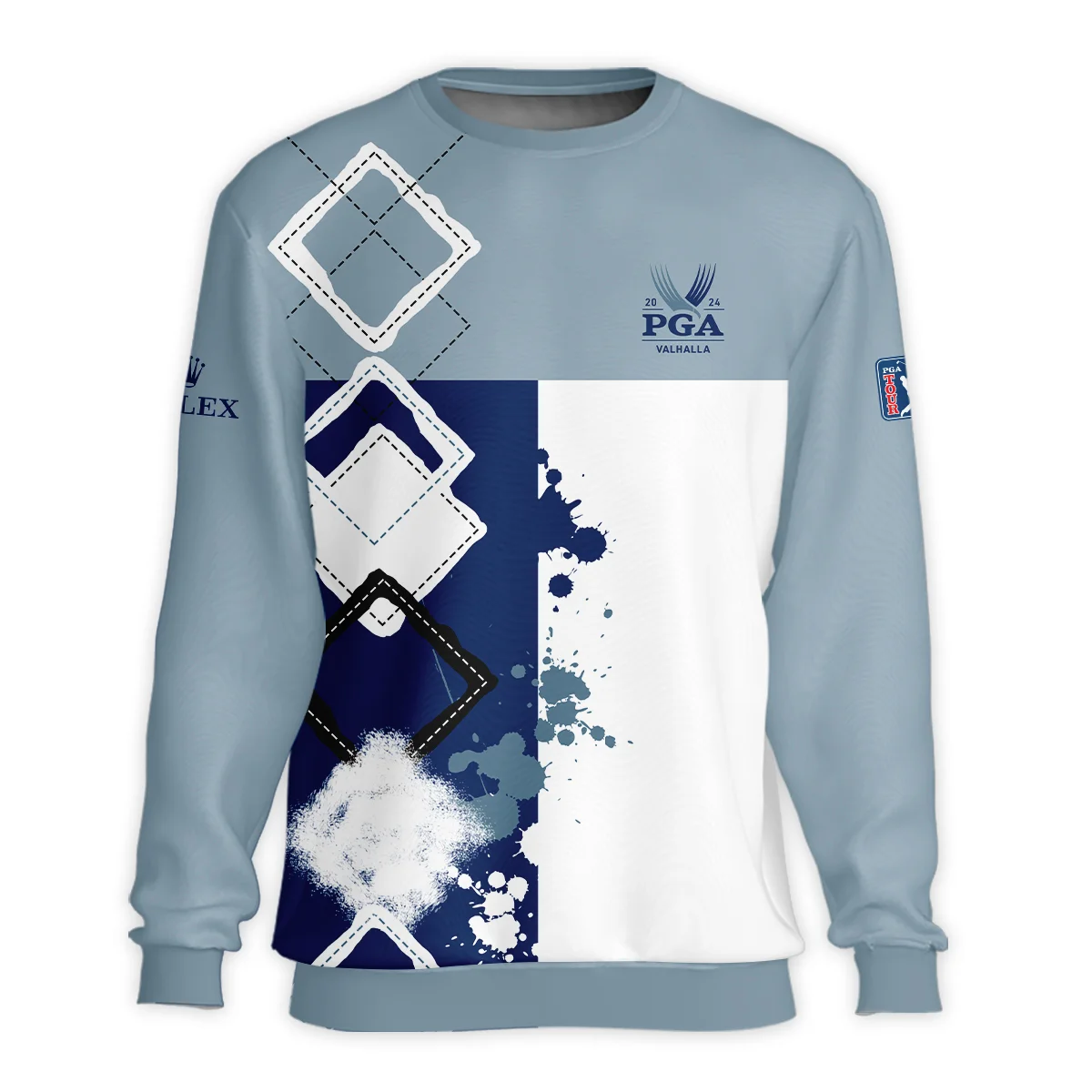 2024 PGA Championship Valhalla Rolex Blue White Brush Line Polo Shirt Mandarin Collar Polo Shirt