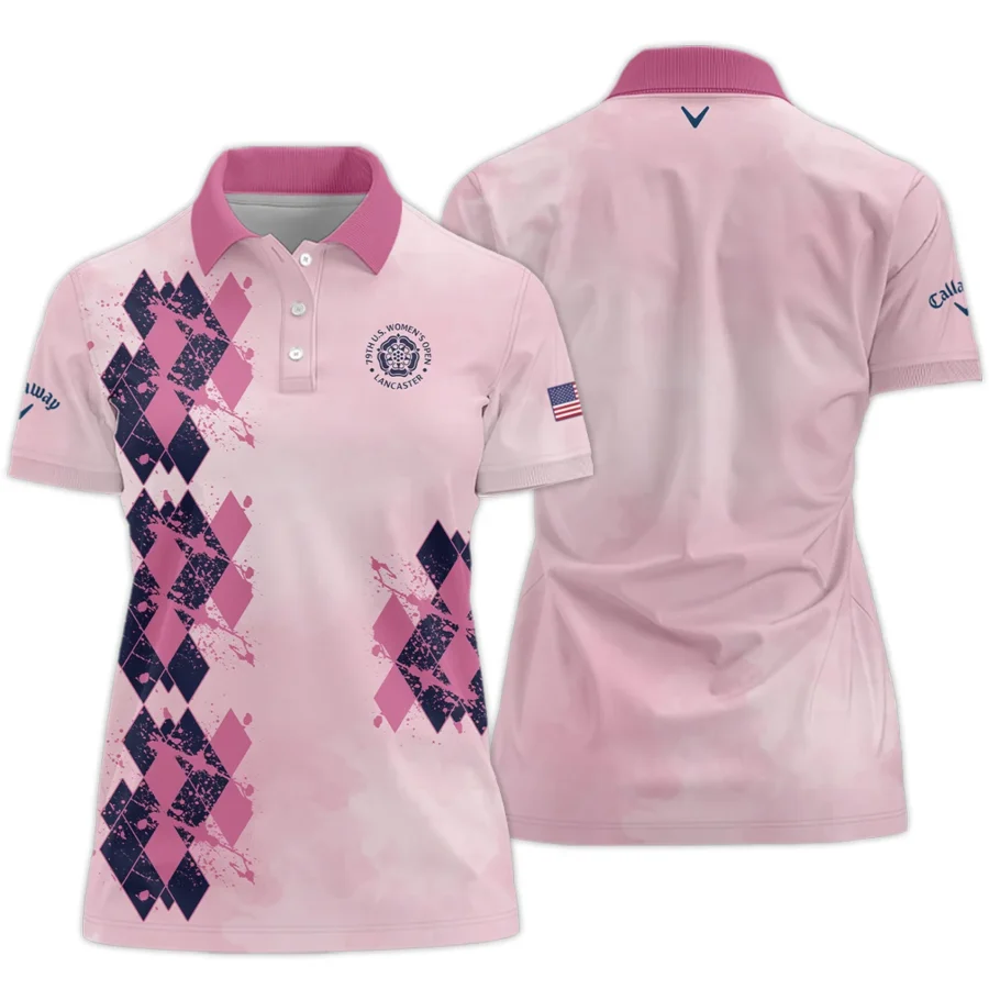 79th U.S. Women’s Open Lancaster Callaway Argyle Plaid Pink Blue Pattern Short Polo Shirt