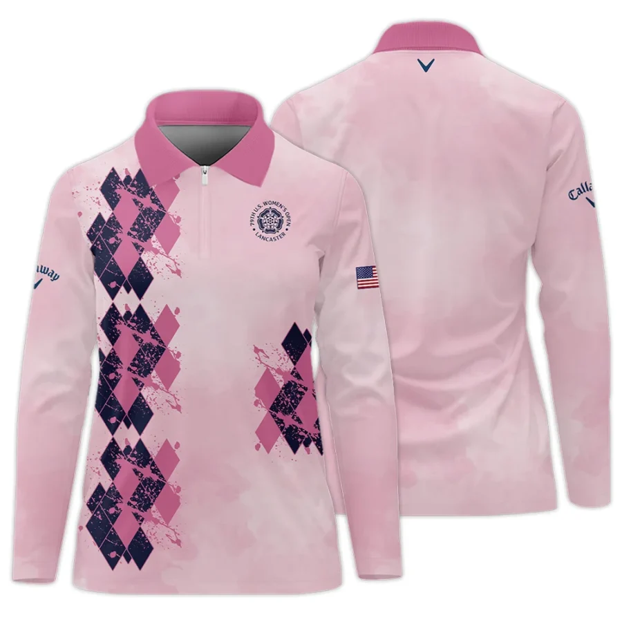 79th U.S. Women’s Open Lancaster Callaway Argyle Plaid Pink Blue Pattern Zipper Long Polo Shirt