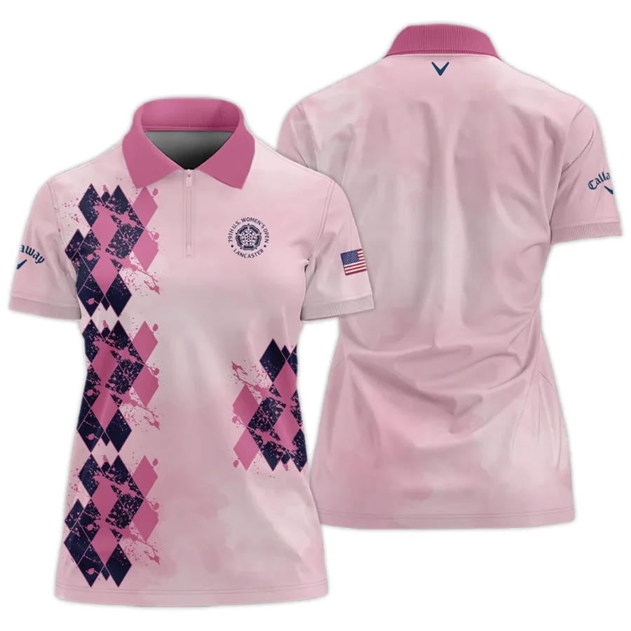 79th U.S. Women’s Open Lancaster Callaway Argyle Plaid Pink Blue Pattern Zipper Short Polo Shirt