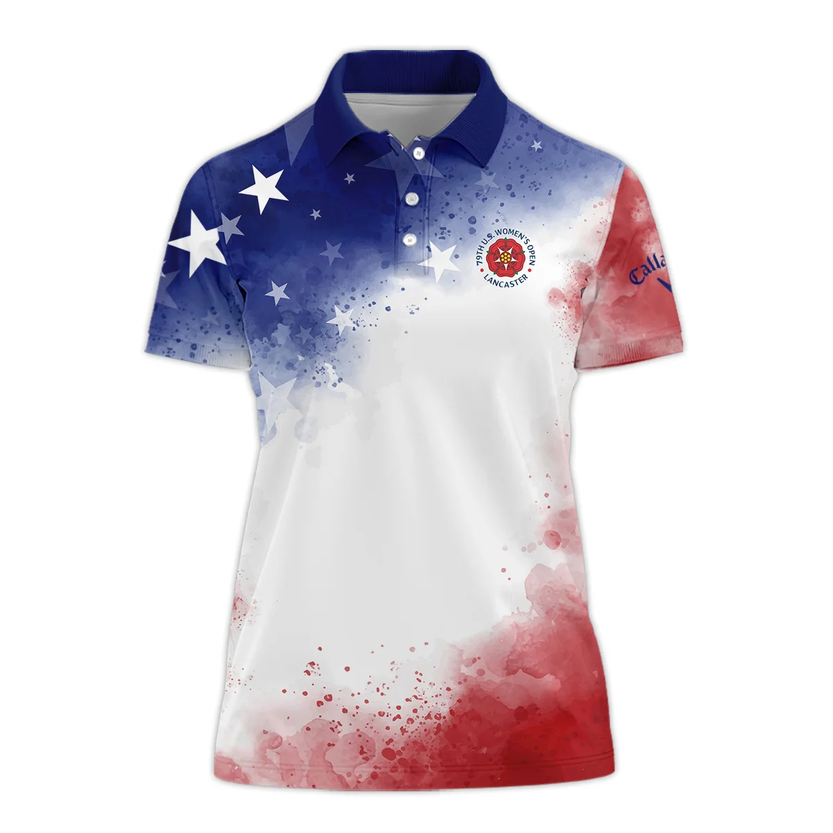 79th U.S. Women’s Open Lancaster Callaway Golf Blue Red Watercolor White Star Short Polo Shirt