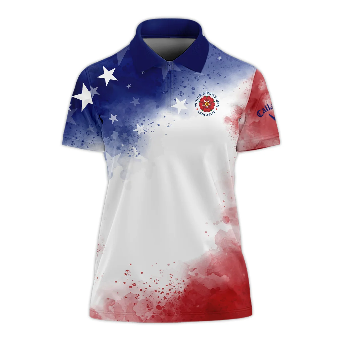 79th U.S. Women’s Open Lancaster Callaway Golf Blue Red Watercolor White Star Zipper Short Polo Shirt