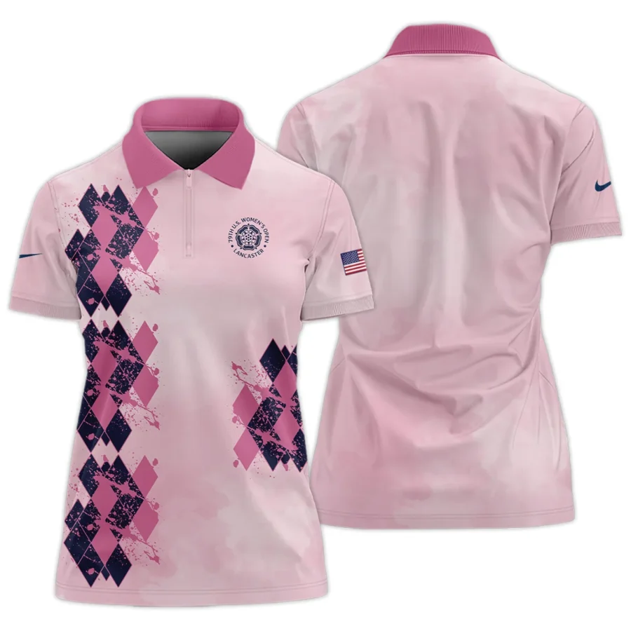 79th U.S. Women’s Open Lancaster Nike Argyle Plaid Pink Blue Pattern Zipper Short Polo Shirt
