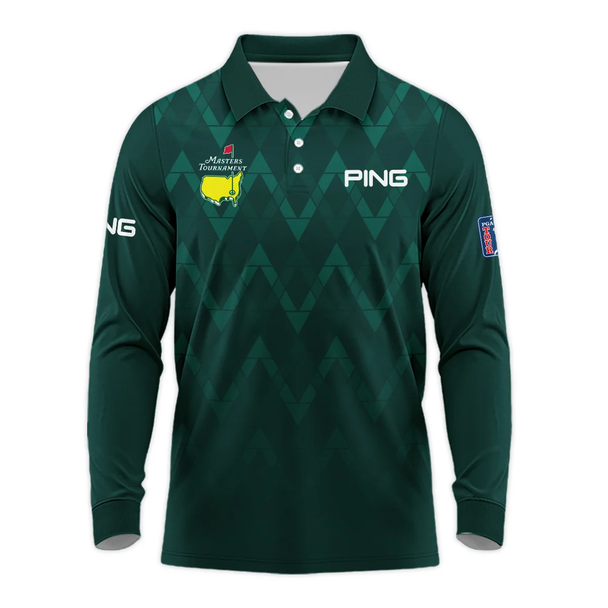 Abstract Dark Green Zigzag Background Masters Tournament Ping Vneck Long Polo Shirt Style Classic Long Polo Shirt For Men