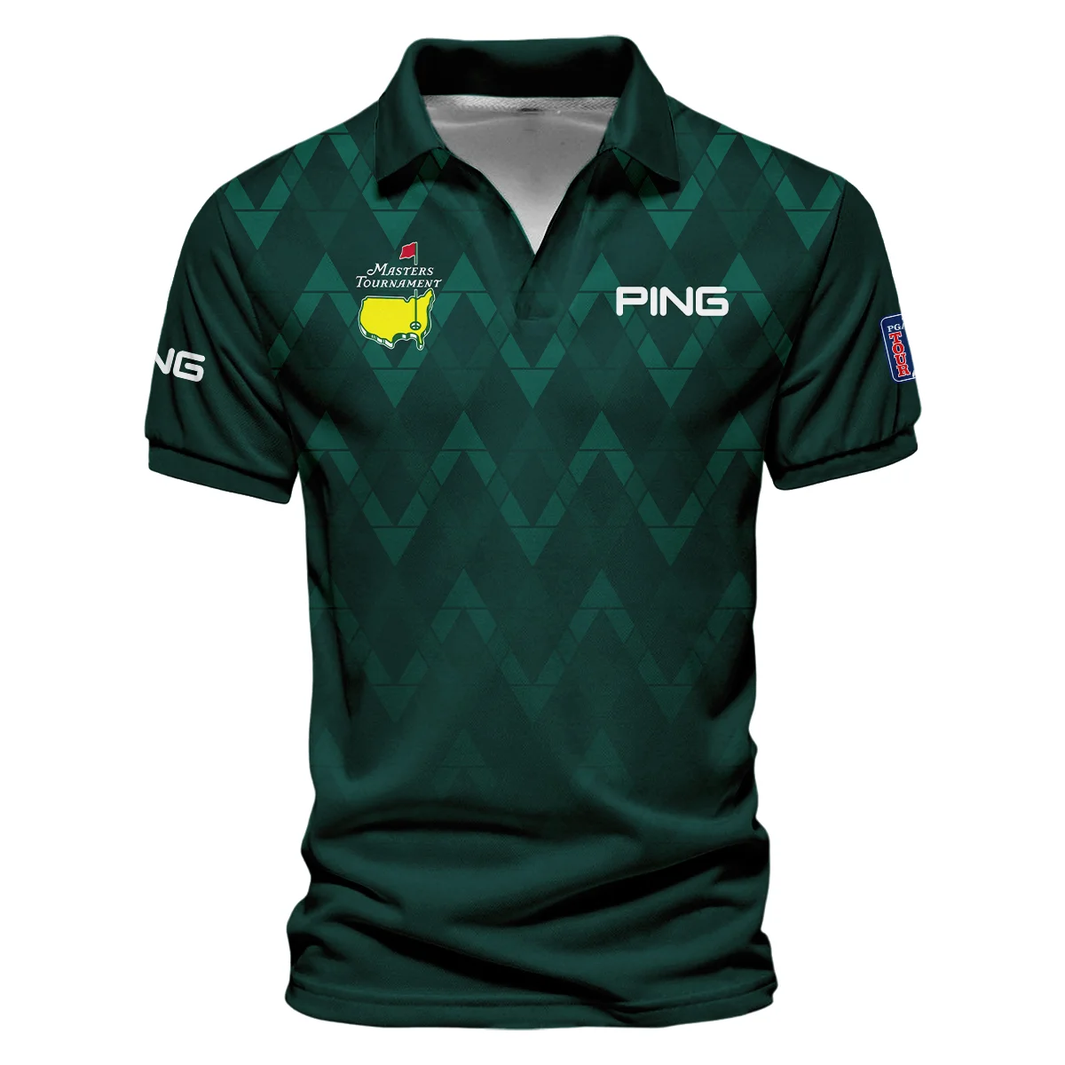 Abstract Dark Green Zigzag Background Masters Tournament Ping Vneck Polo Shirt Style Classic Polo Shirt For Men